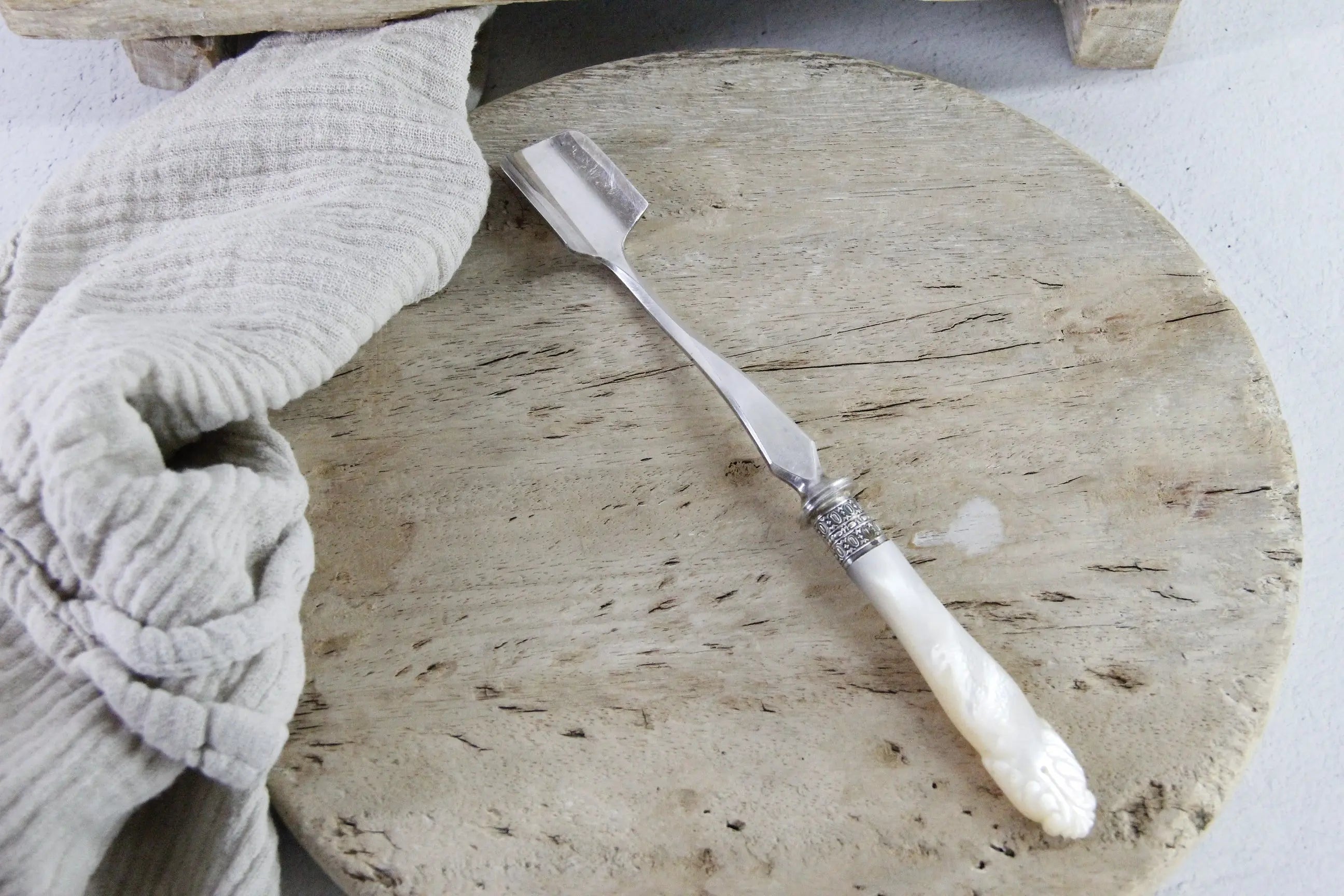 Stilton Cheese Scoop Silver with Mother of Pearl | Antique Spoon
