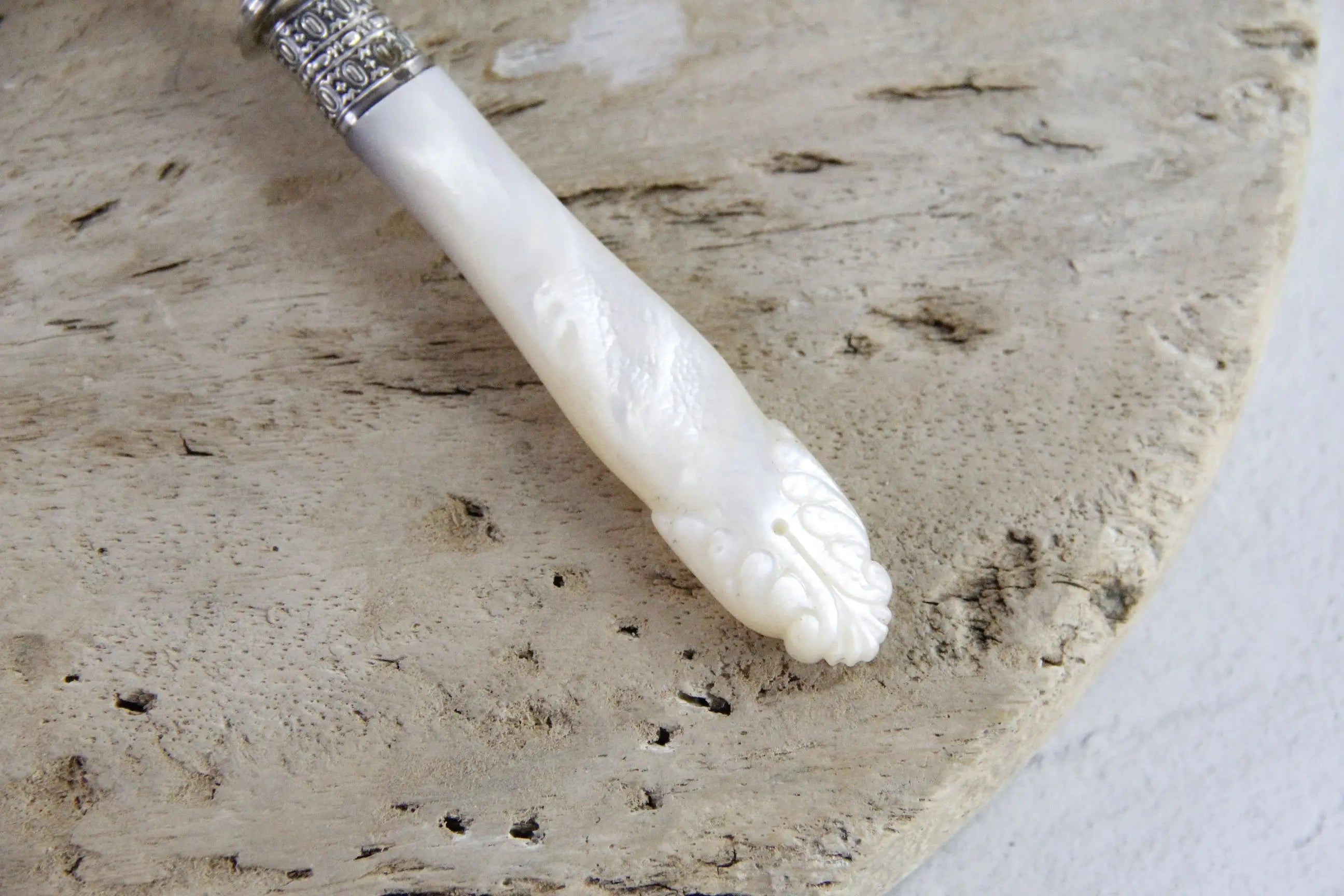 Stilton Cheese Scoop Silver with Mother of Pearl | Antique Spoon