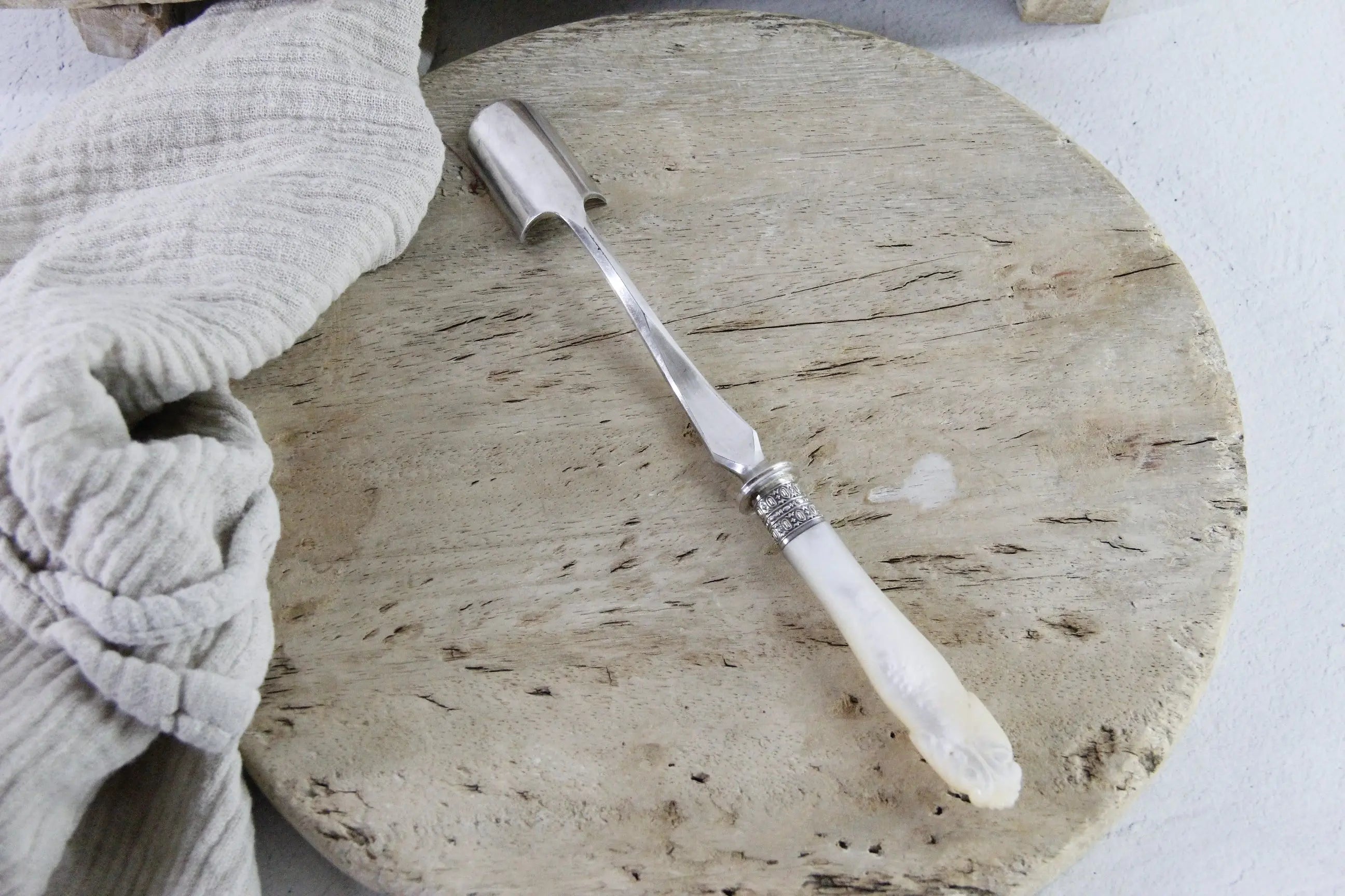 Stilton Cheese Scoop Silver with Mother of Pearl | Antique Spoon