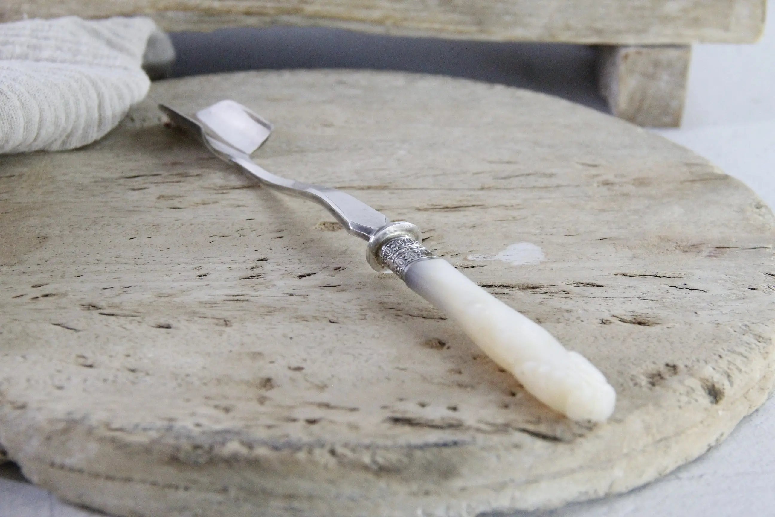 Stilton Cheese Scoop Silver with Mother of Pearl | Antique Spoon