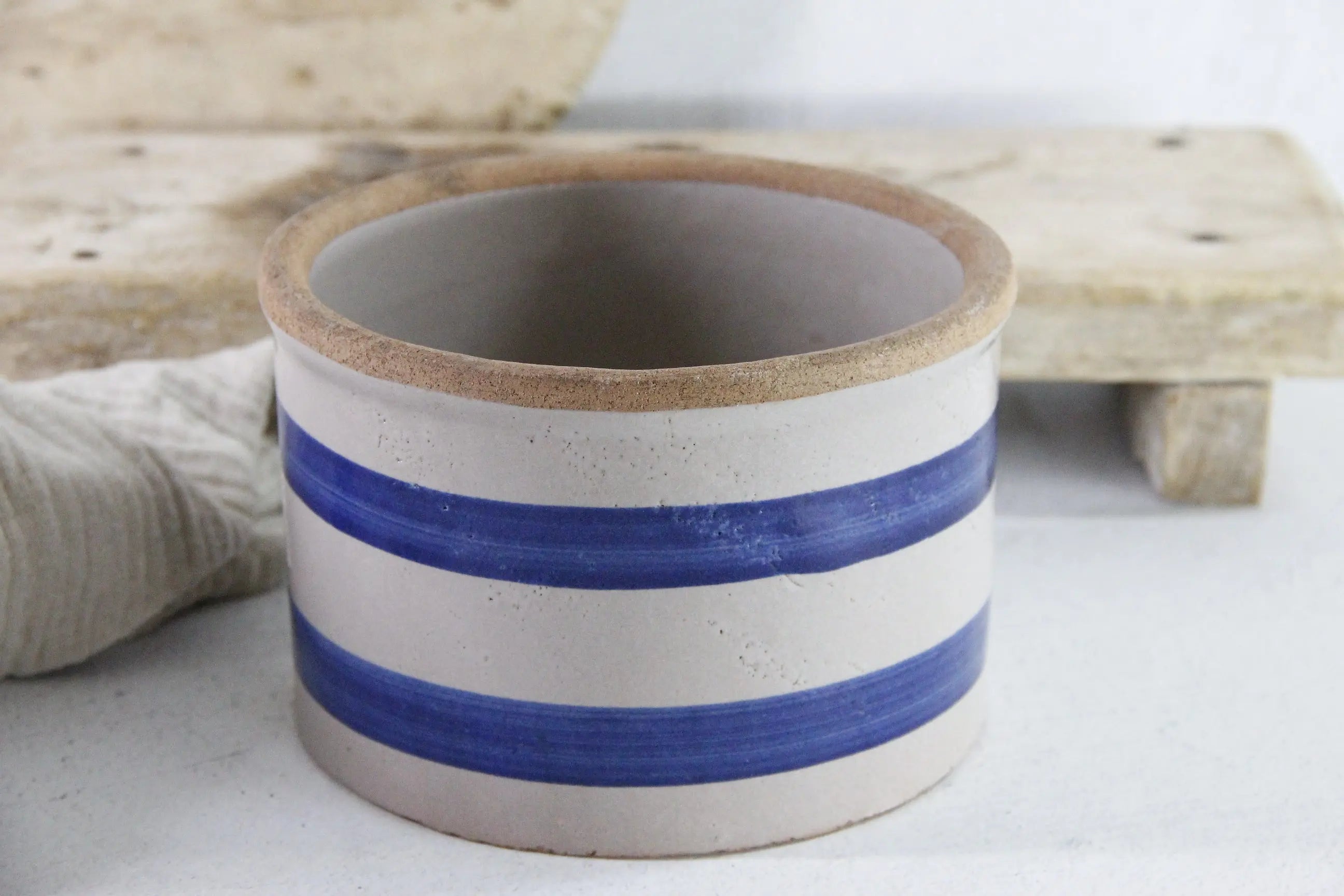 Stoneware Butter Crock Antique Blue Band Kitchen Utensil Holder