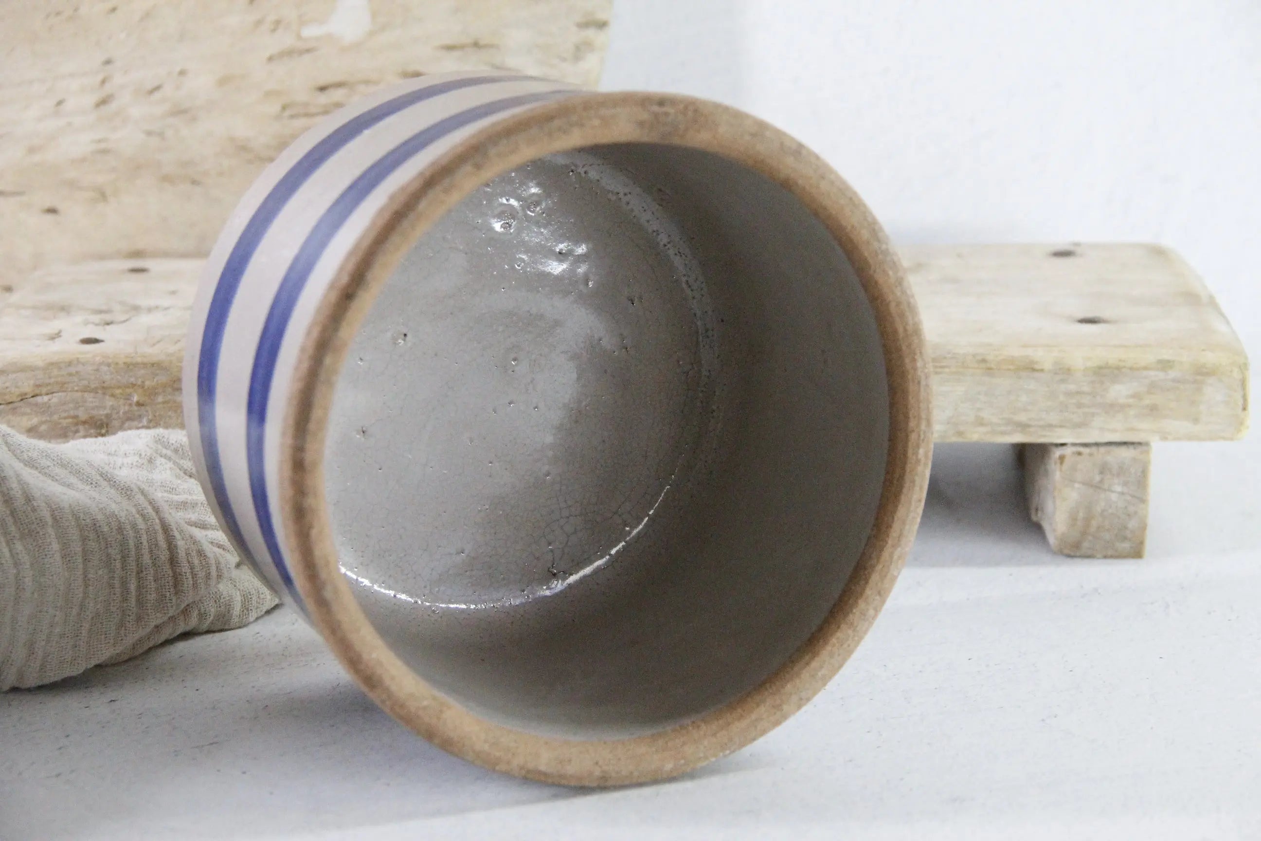 Stoneware Butter Crock Antique Blue Band Kitchen Utensil Holder