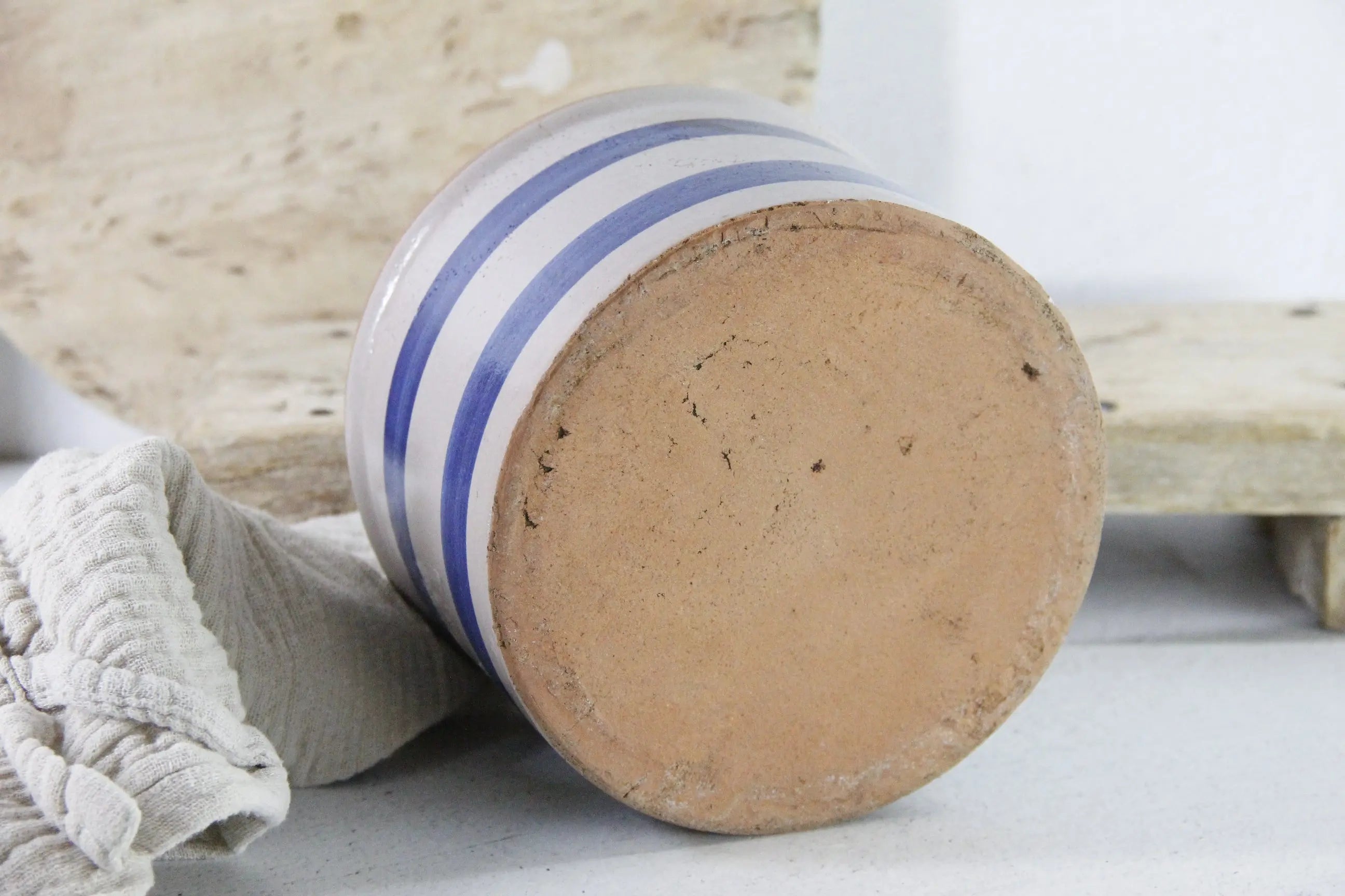 Stoneware Butter Crock Antique Blue Band Kitchen Utensil Holder