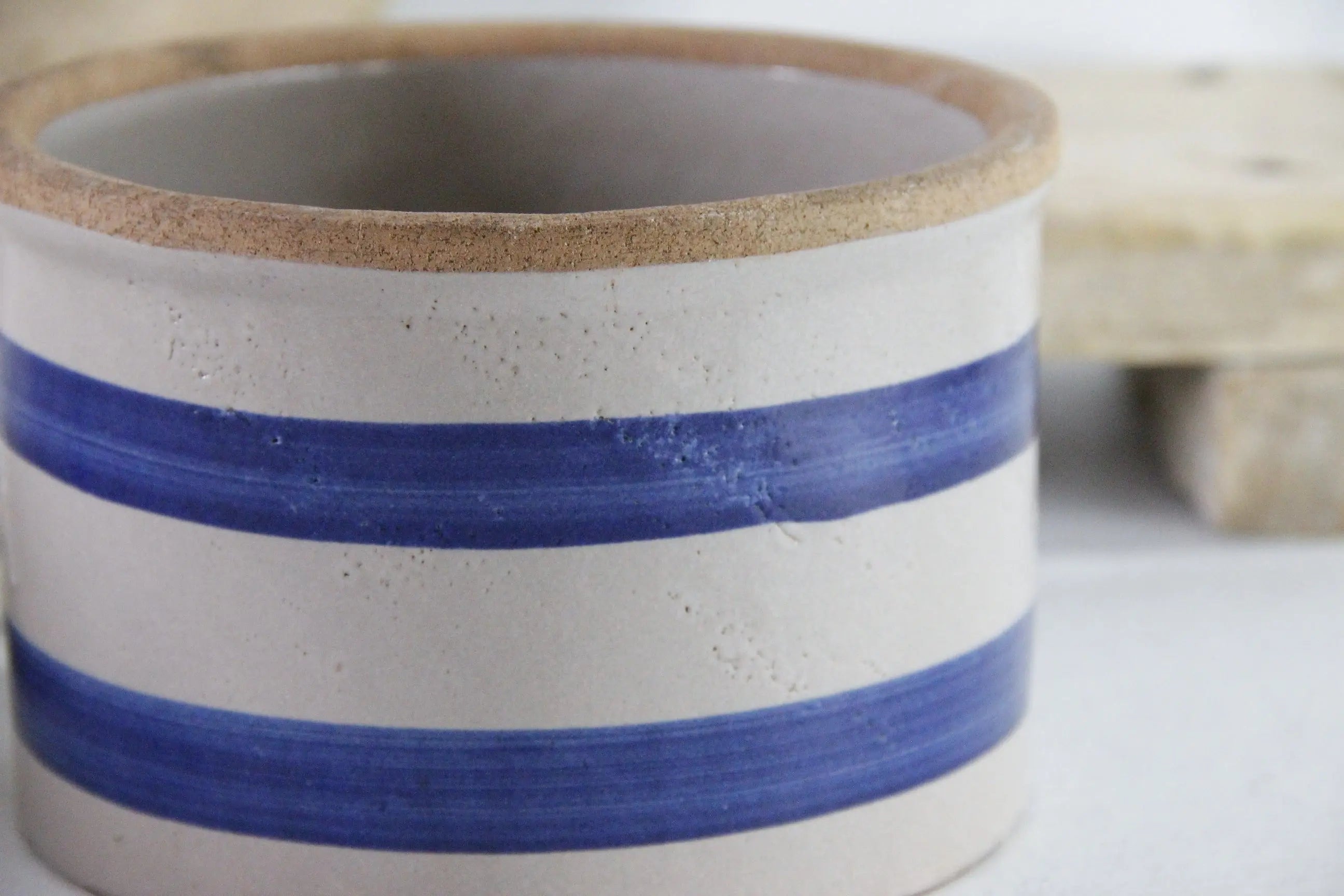 Stoneware Butter Crock Antique Blue Band Kitchen Utensil Holder