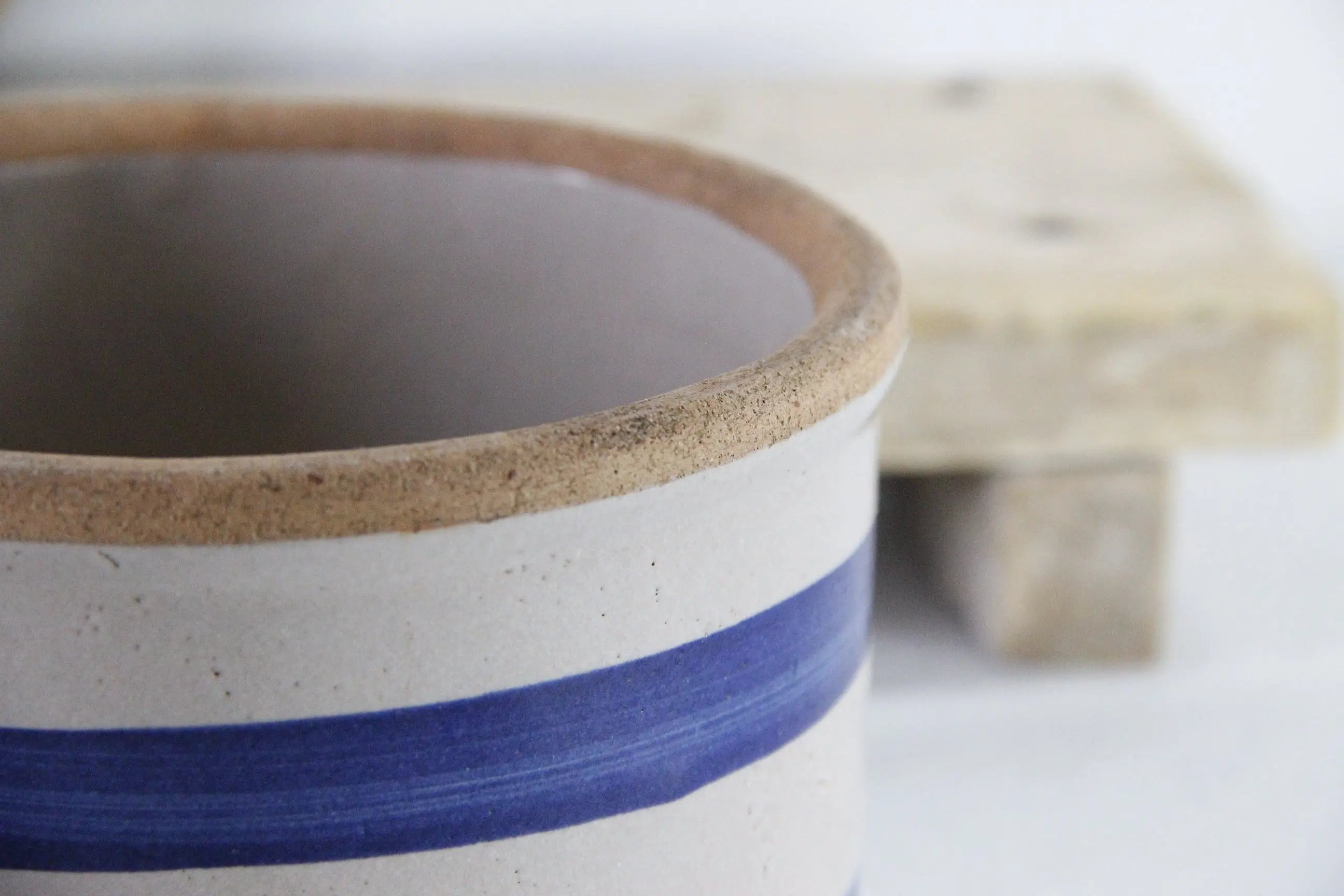 Stoneware Butter Crock Antique Blue Band Kitchen Utensil Holder