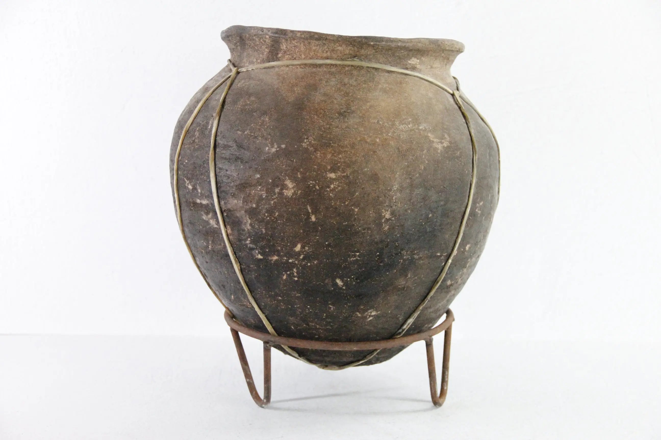 Tarahumara Indian Pottery Olla | Vintage Rawhide Bound Vessel on Stand  Debra Hall Lifestyle