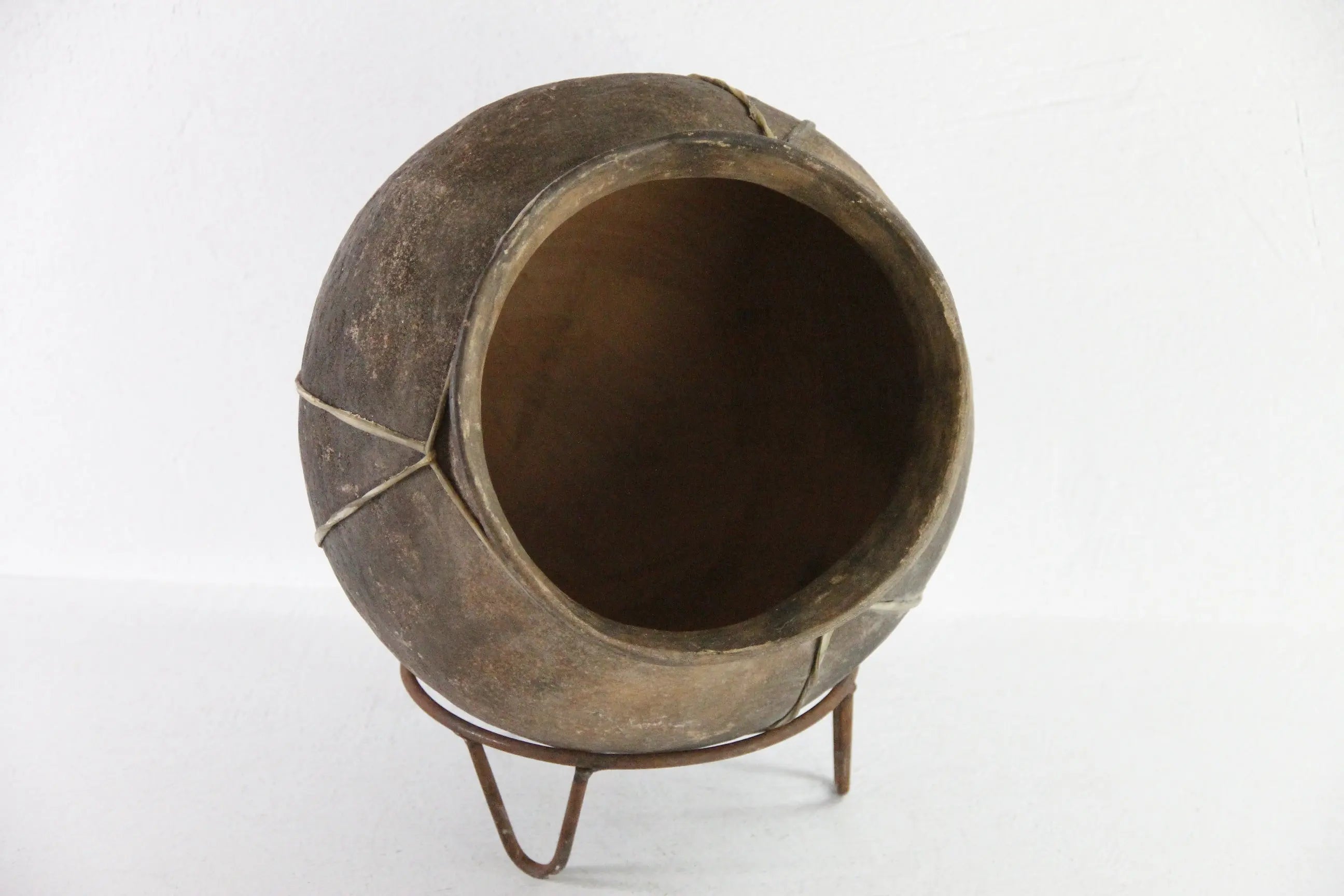 Tarahumara Indian Pottery Olla | Vintage Rawhide Bound Vessel on Stand  Debra Hall Lifestyle