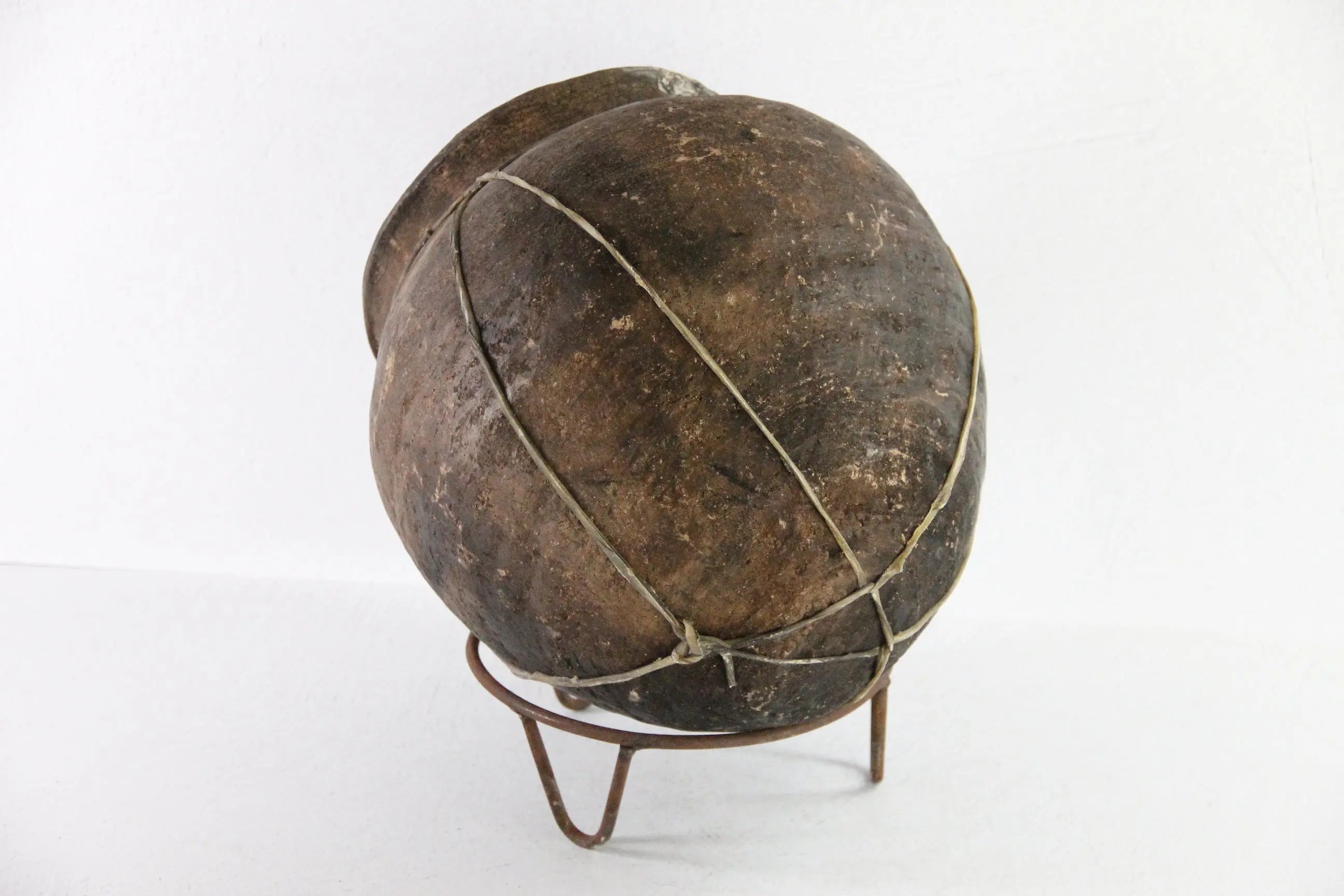 Tarahumara Indian Pottery Olla | Vintage Rawhide Bound Vessel on Stand  Debra Hall Lifestyle