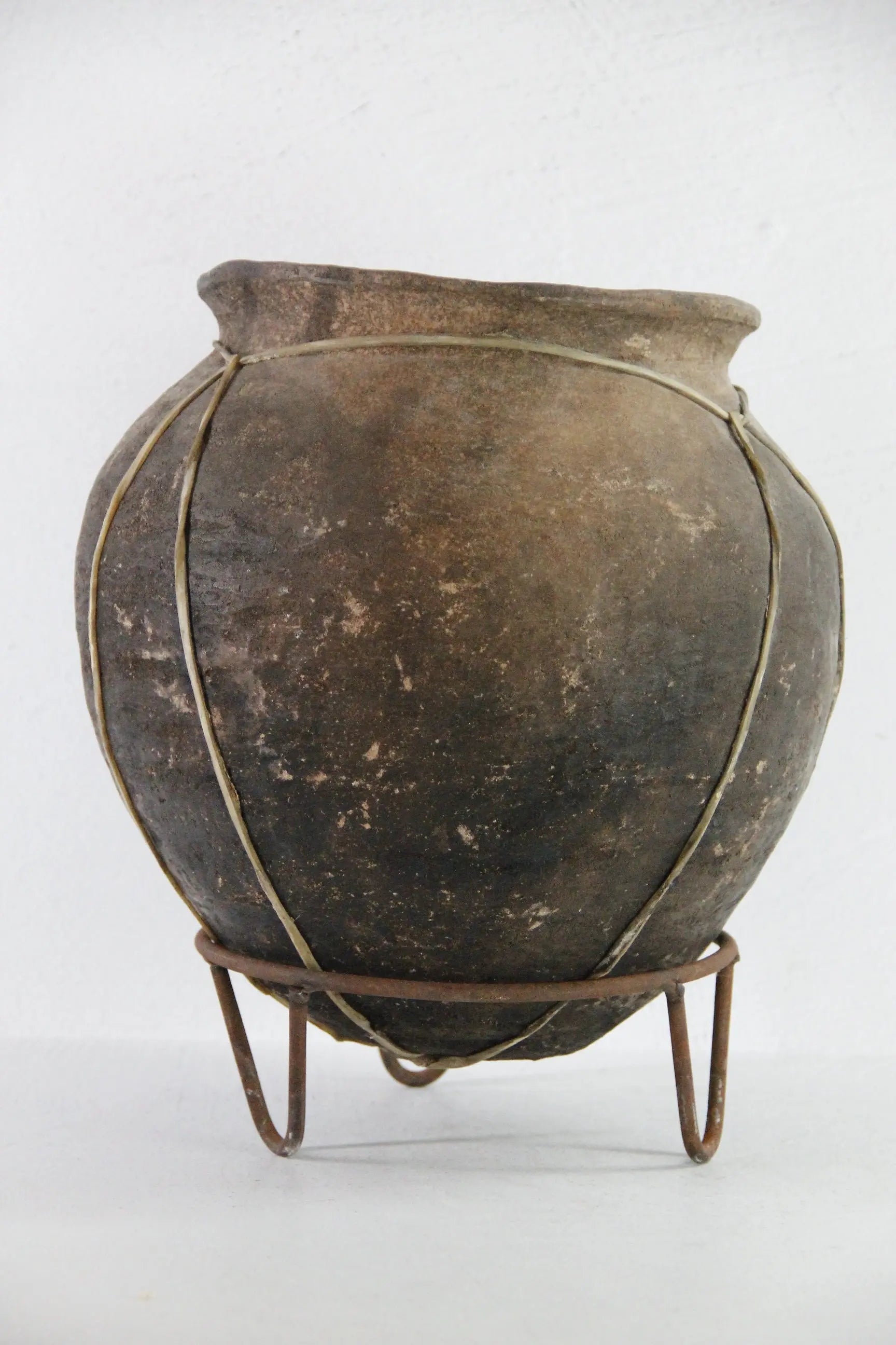 Tarahumara Indian Pottery Olla | Vintage Rawhide Bound Vessel on Stand  Debra Hall Lifestyle