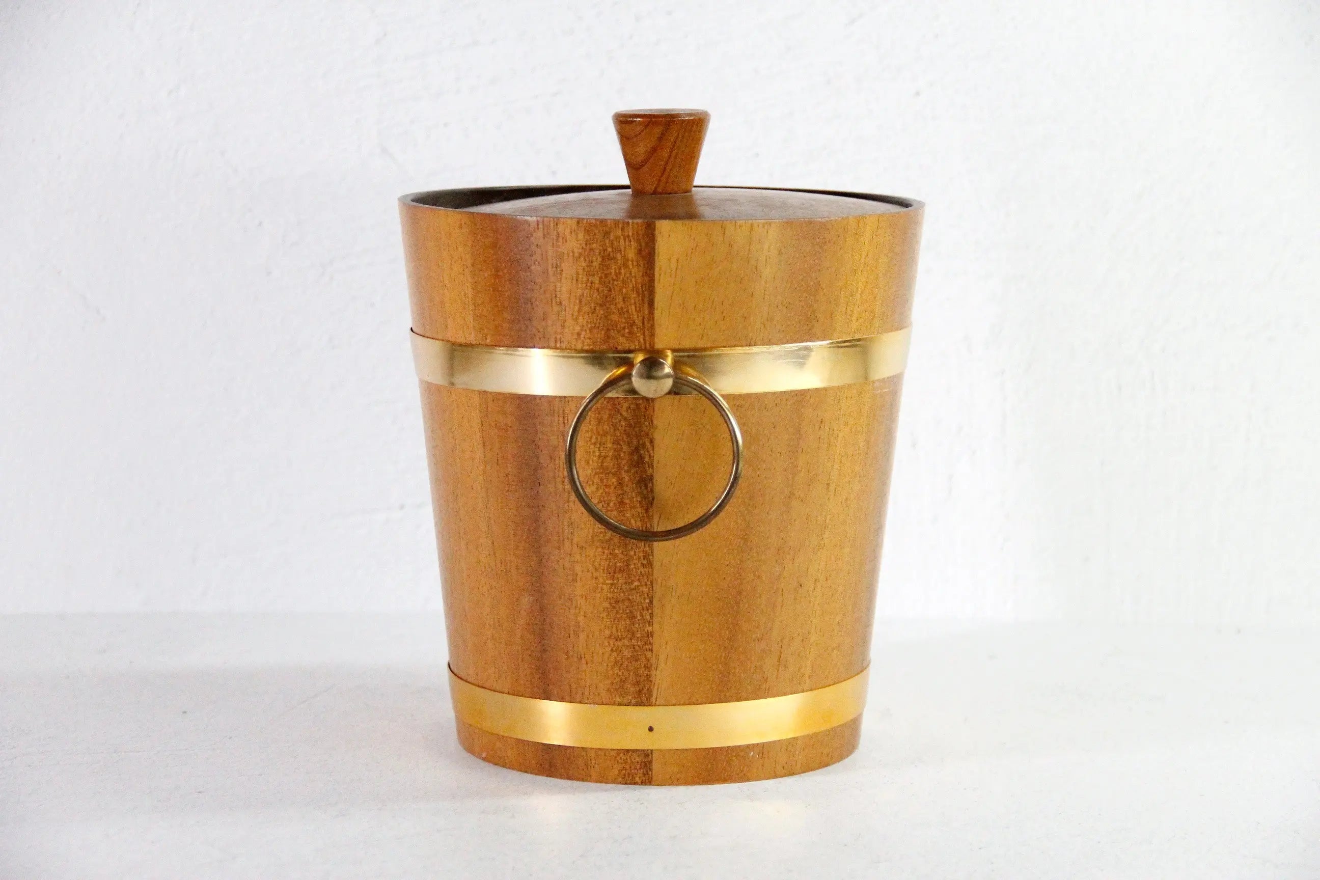 Teak Ice Bucket Vintage | Midcentury with Brass Accents  Debra Hall Lifestyle