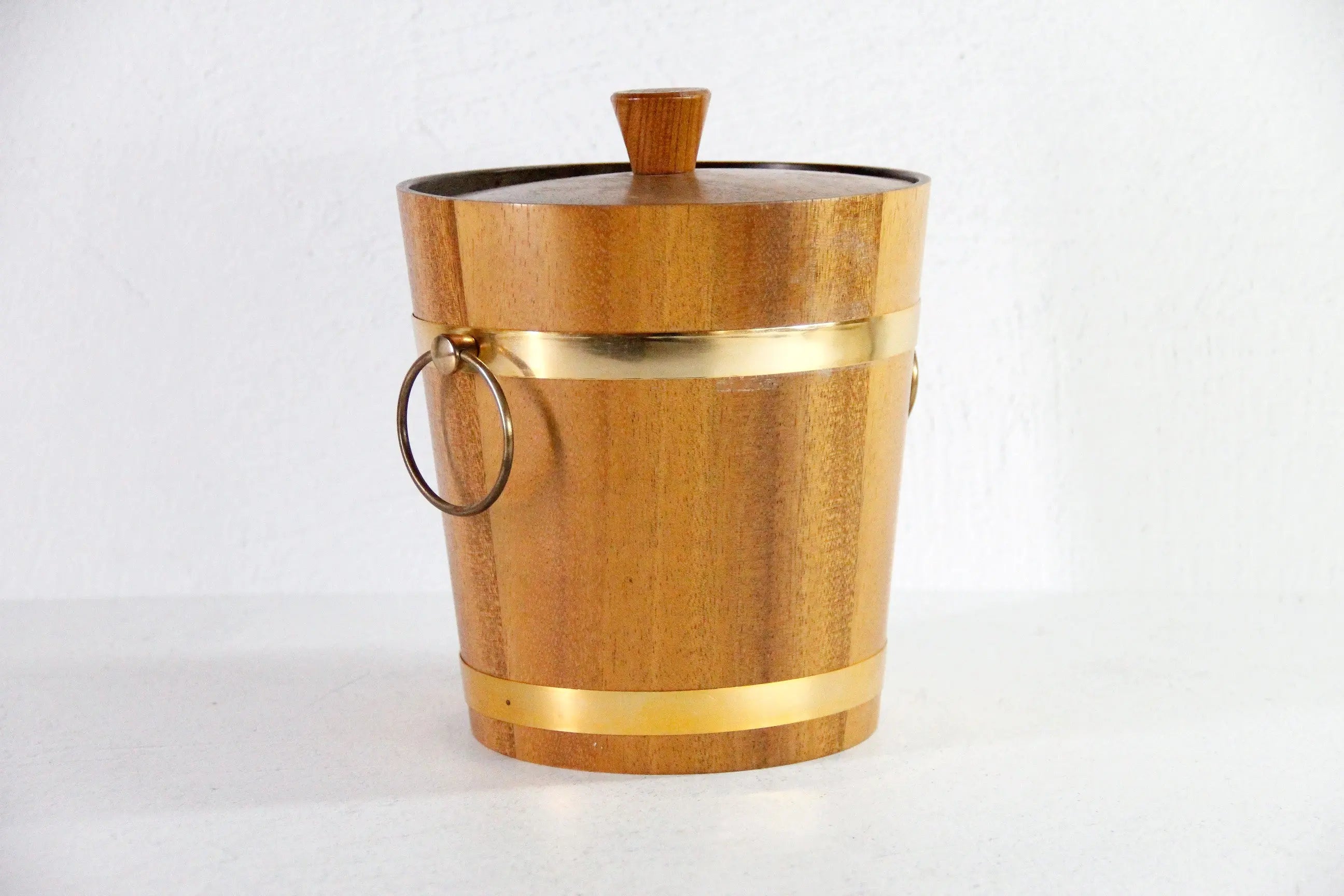 Teak Ice Bucket Vintage | Midcentury with Brass Accents  Debra Hall Lifestyle