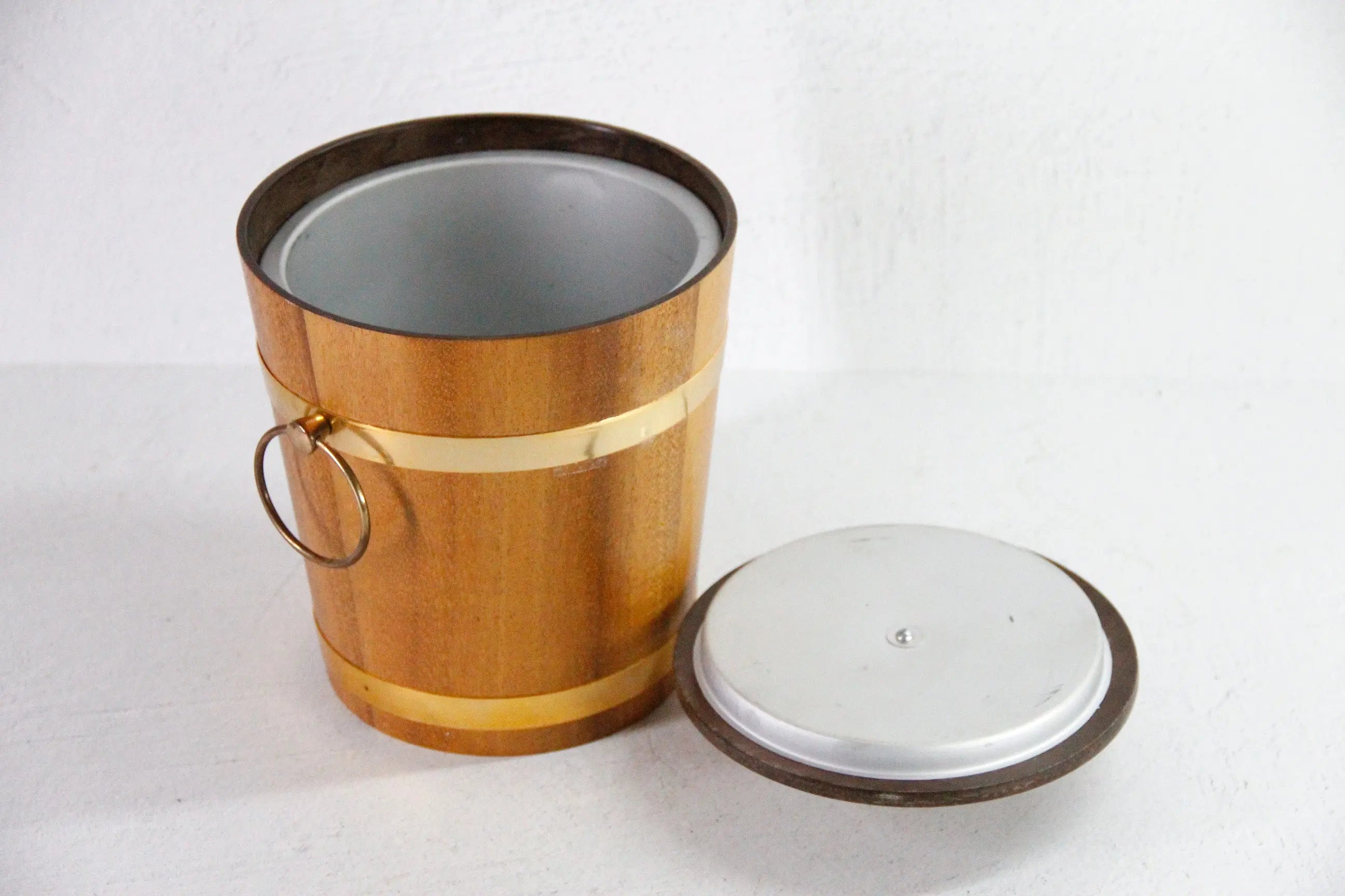 Teak Ice Bucket Vintage | Midcentury with Brass Accents  Debra Hall Lifestyle