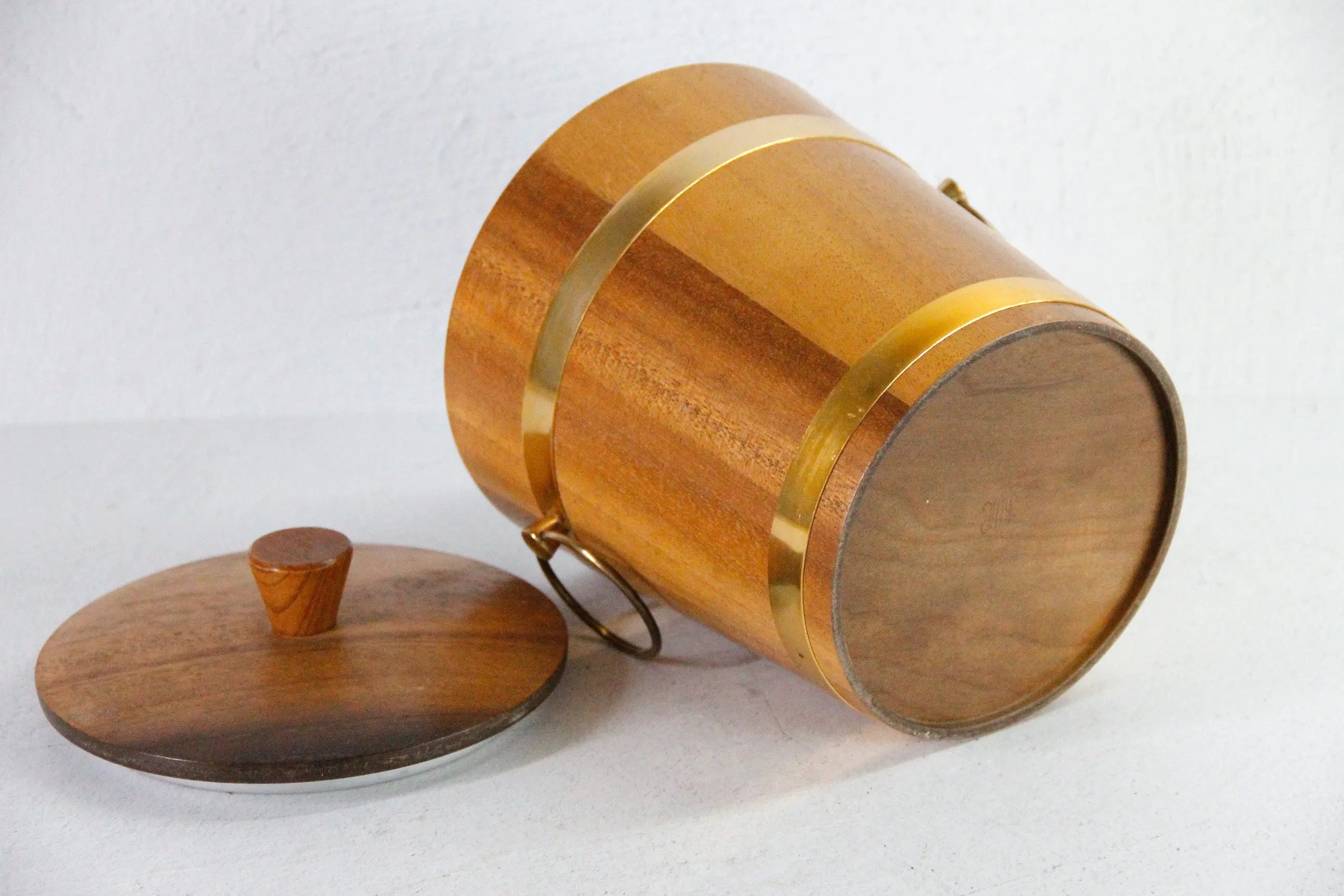 Teak Ice Bucket Vintage | Midcentury with Brass Accents  Debra Hall Lifestyle