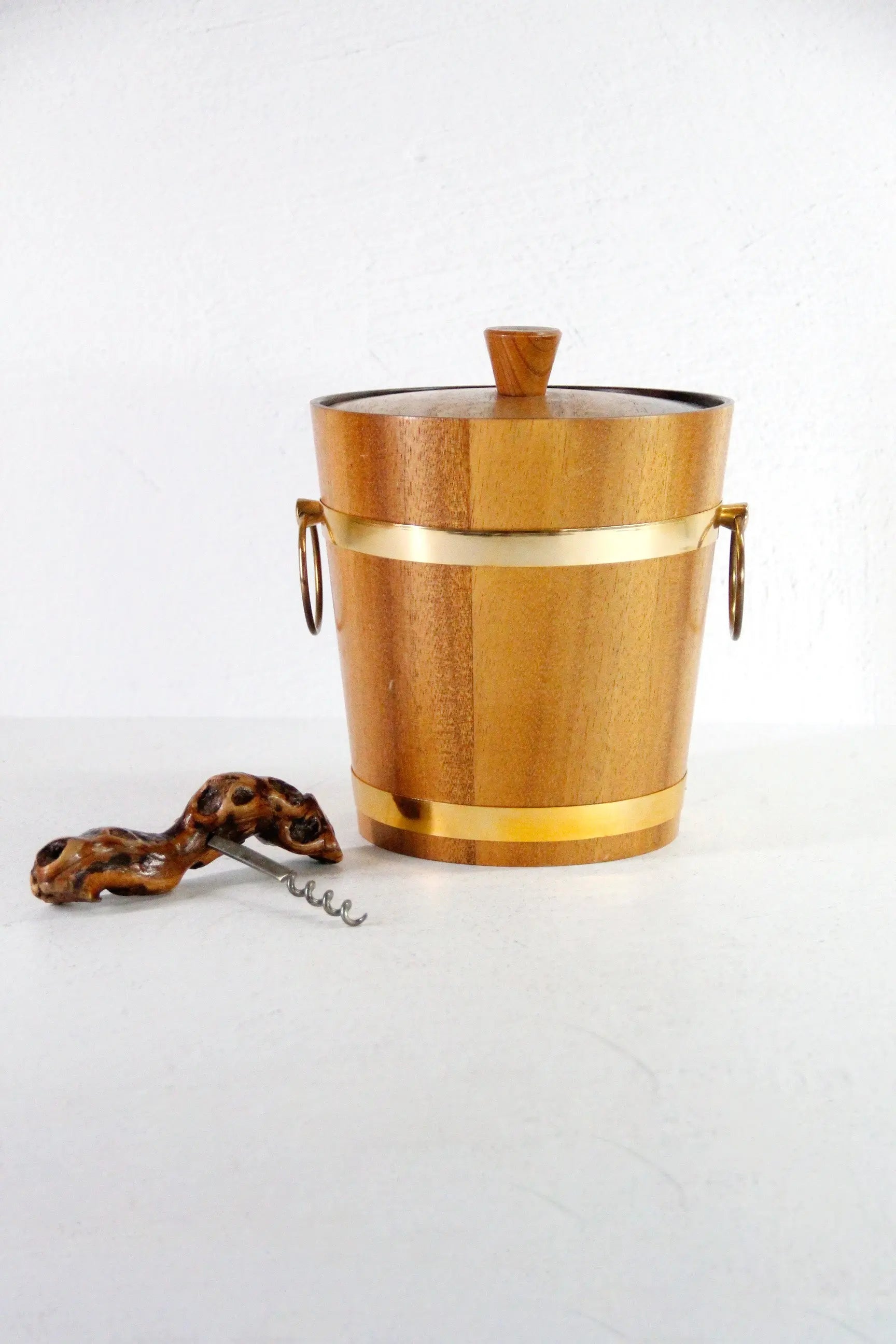 Teak Ice Bucket Vintage | Midcentury with Brass Accents  Debra Hall Lifestyle