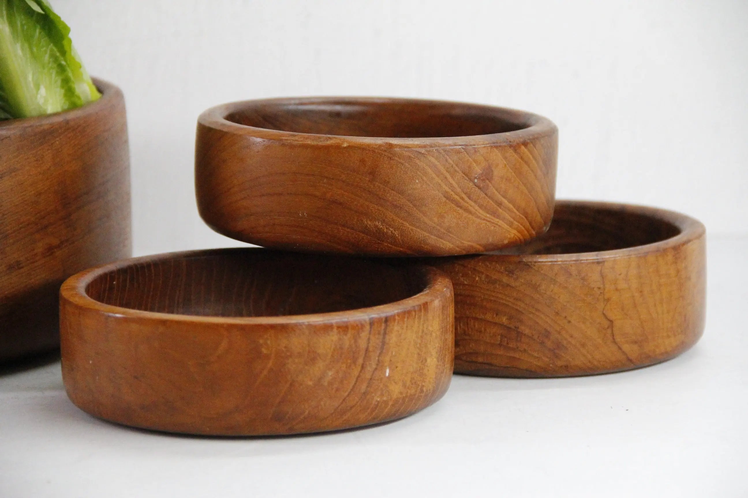 Teak Salad Bowl Set Mid Century | Wood Bowl 4 Pieces  Debra Hall Lifestyle