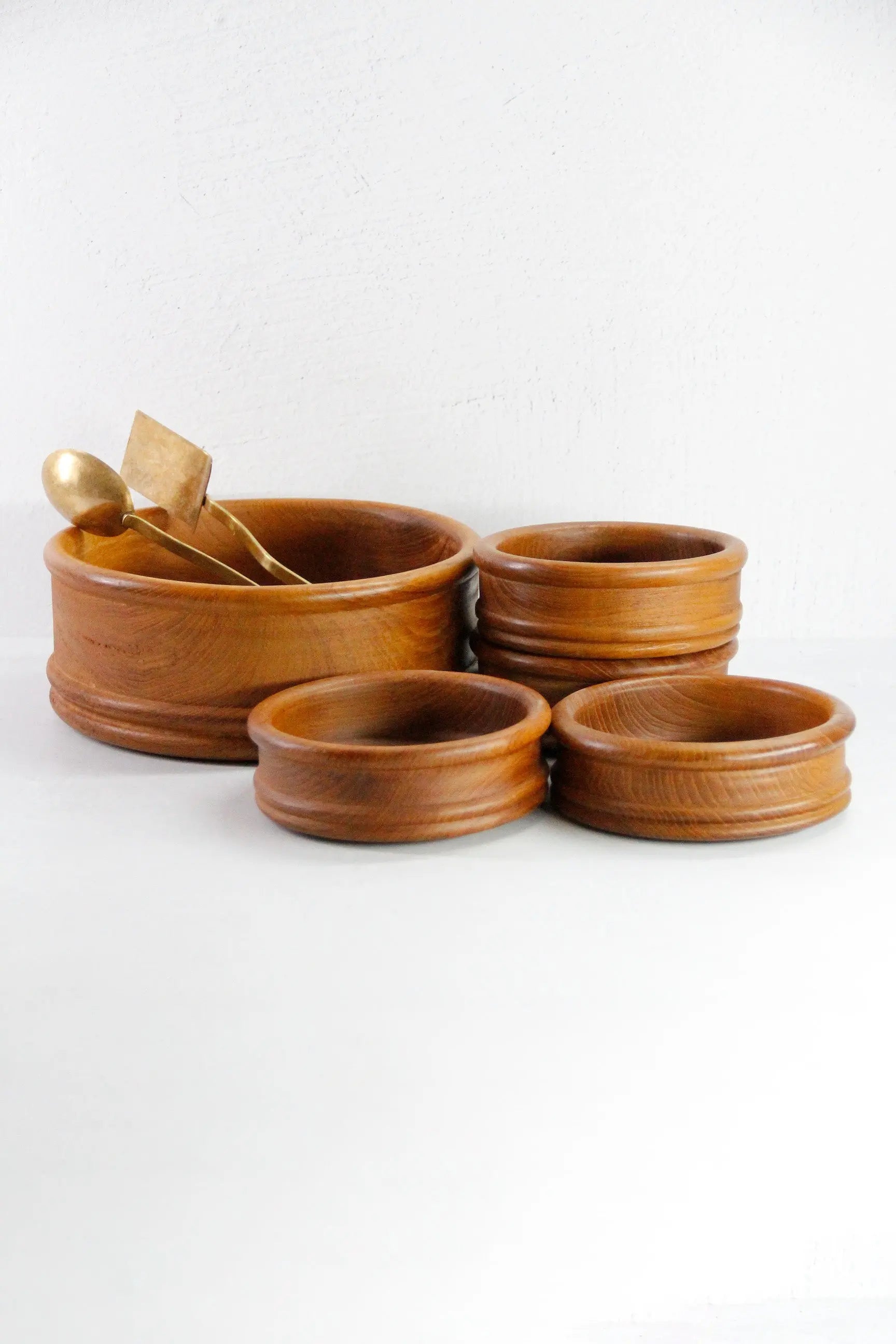 Teak Salad Bowl Set Midcentury | Vintage Wood Bowl-Thailand 5 Pcs  Debra Hall Lifestyle