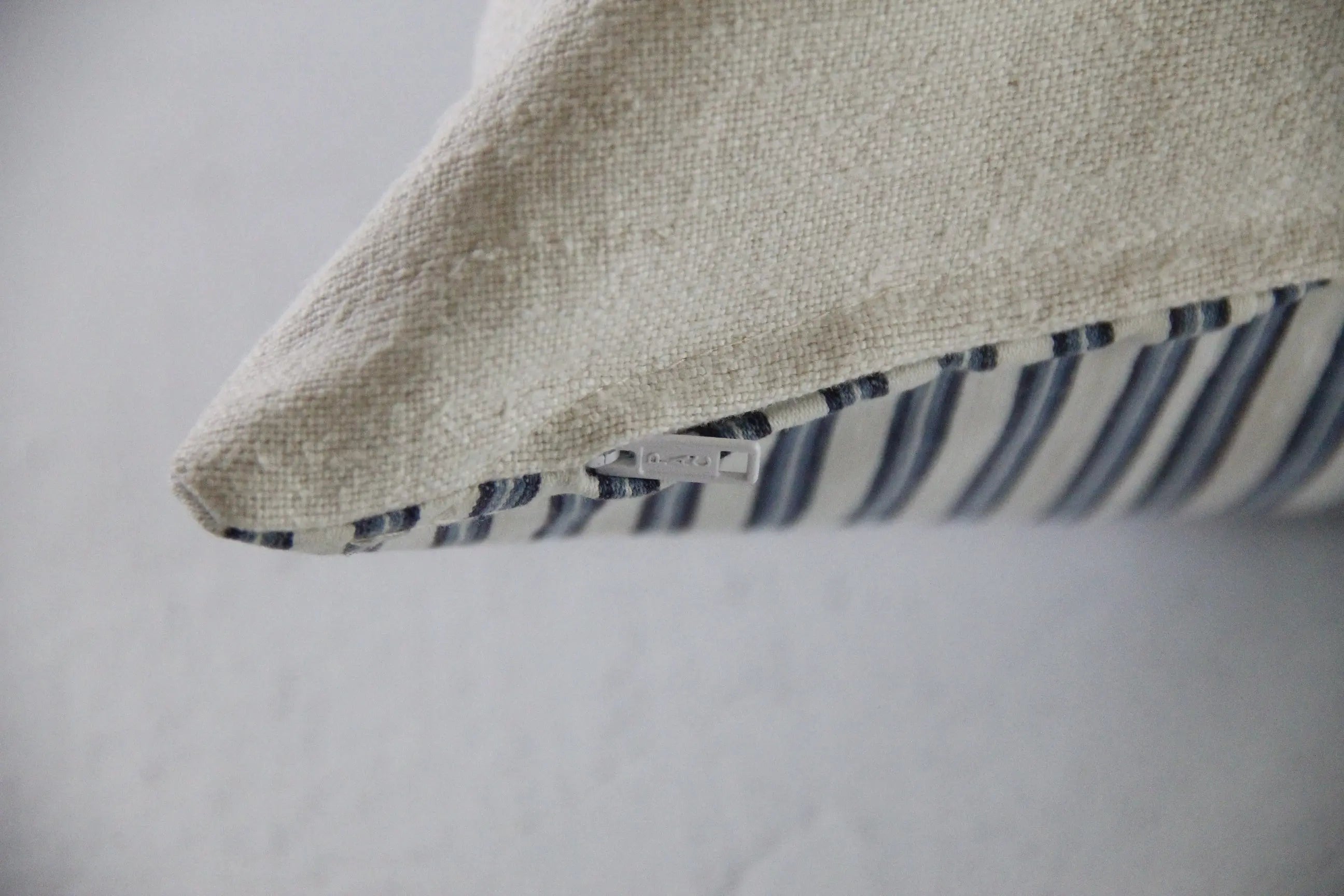 Ticking Fabric Pillow Cover | French Blue Vintage Textile  Debra Hall Lifestyle