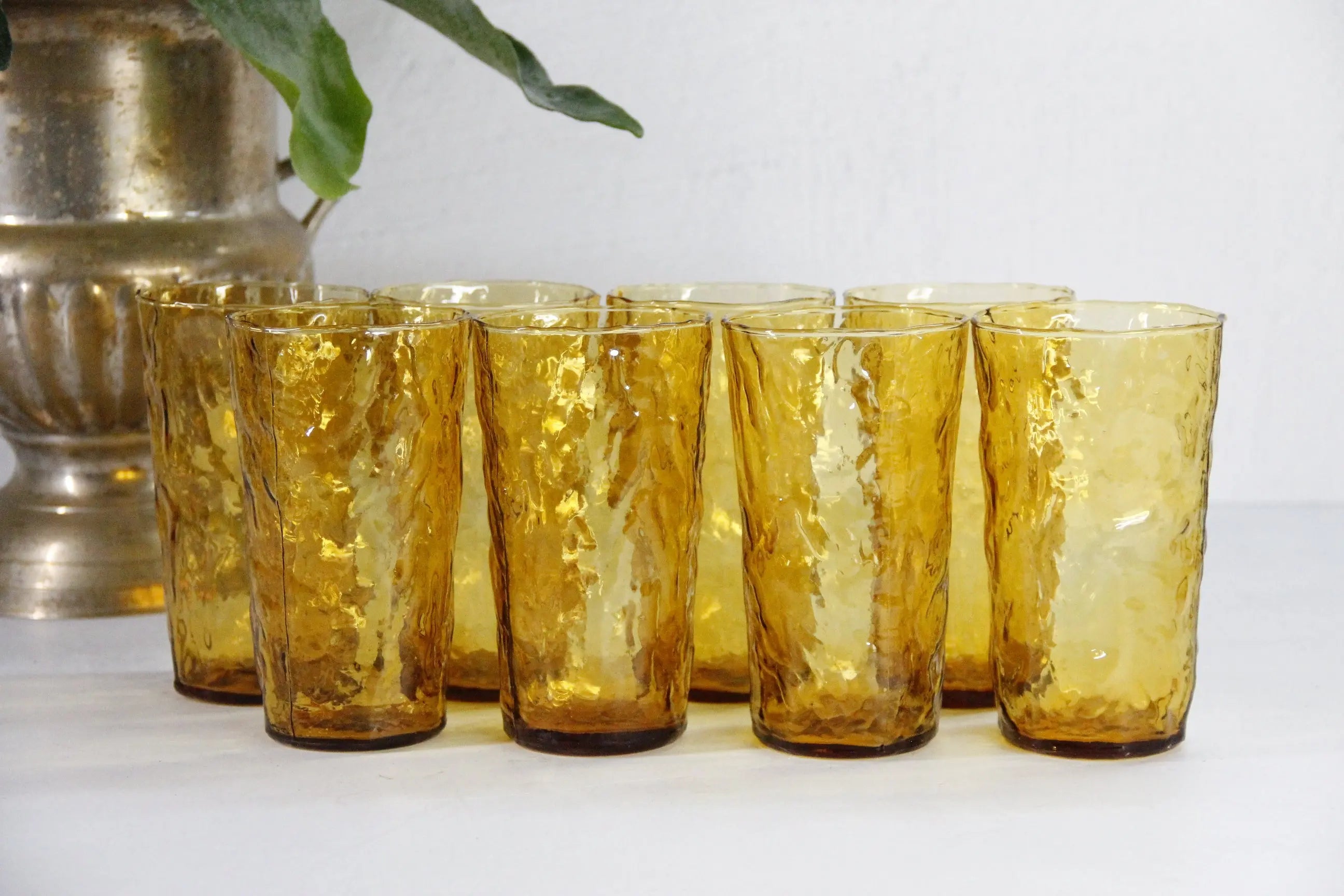 Vintage Amber Tumbler Glass | Morgantown Crinkle Flat Ice Tea, image size:2592x1728