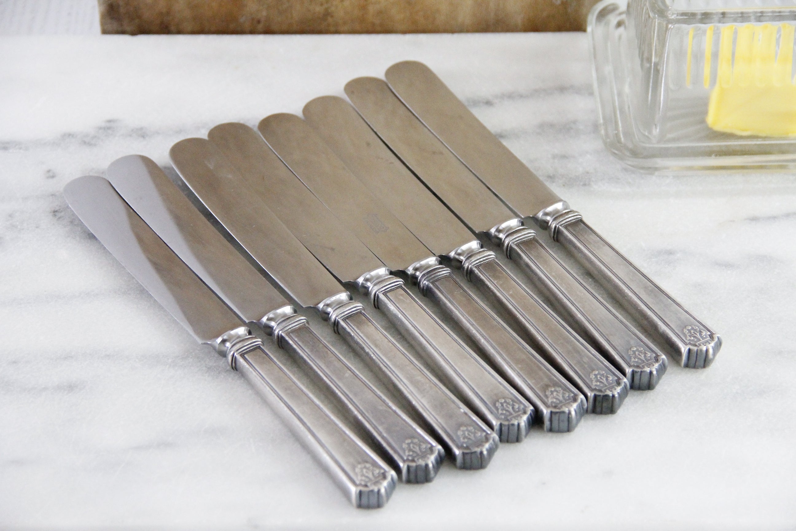 Vintage Art Deco Flatware | Set of 8 Rogers Flora Butter Knives  Debra Hall Lifestyle