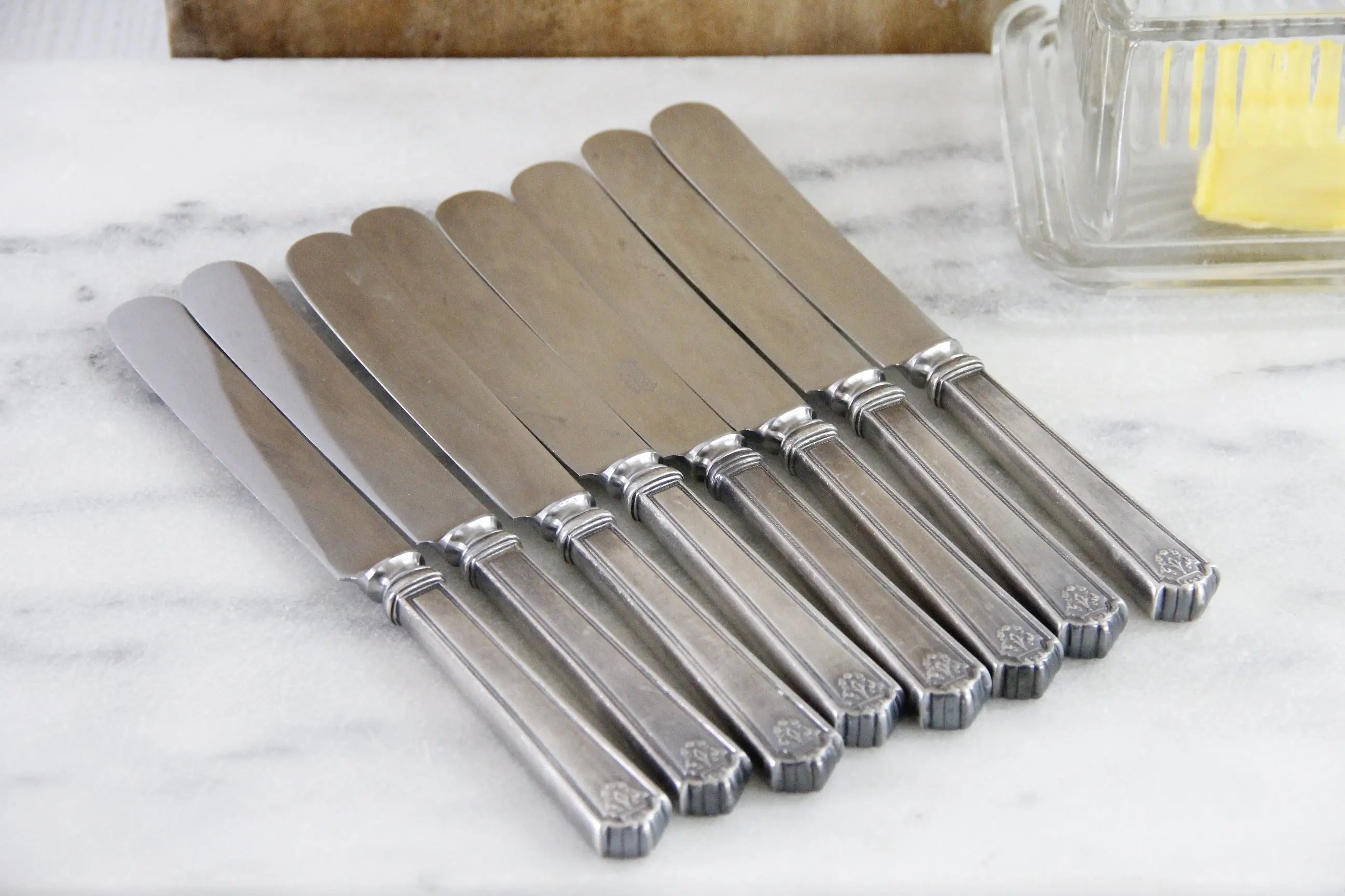 Vintage Art Deco Flatware | Set of 8 Rogers Flora Butter Knives  Debra Hall Lifestyle