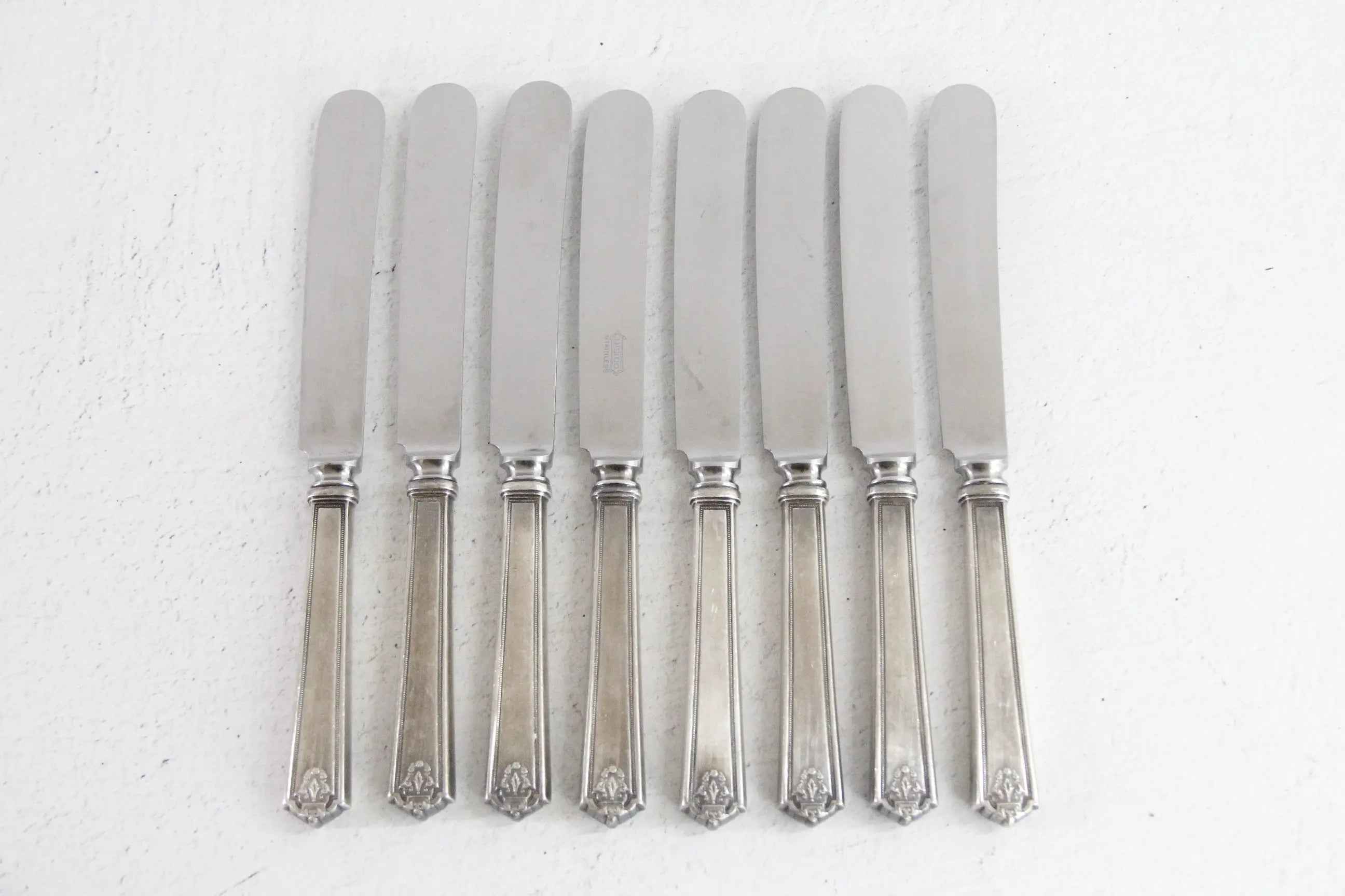 Vintage Art Deco Flatware | Set of 8 Rogers Flora Butter Knives  Debra Hall Lifestyle