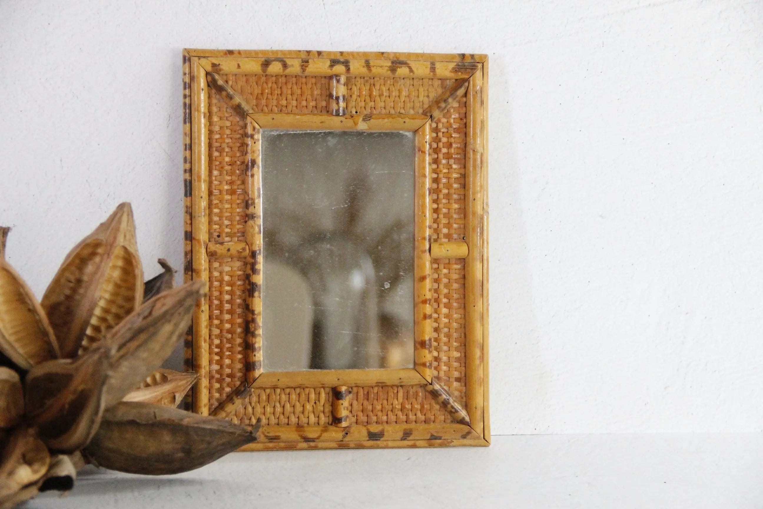 Vintage Bamboo Mirror | Tabletop Tortoise Rattan Frame  Debra Hall Lifestyle