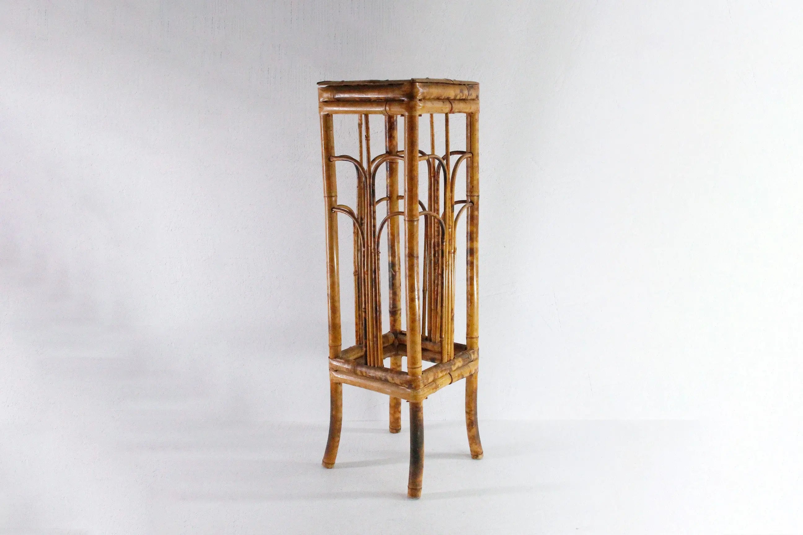 Vintage Bamboo Plant Stand | Tortoise Rattan Side Table