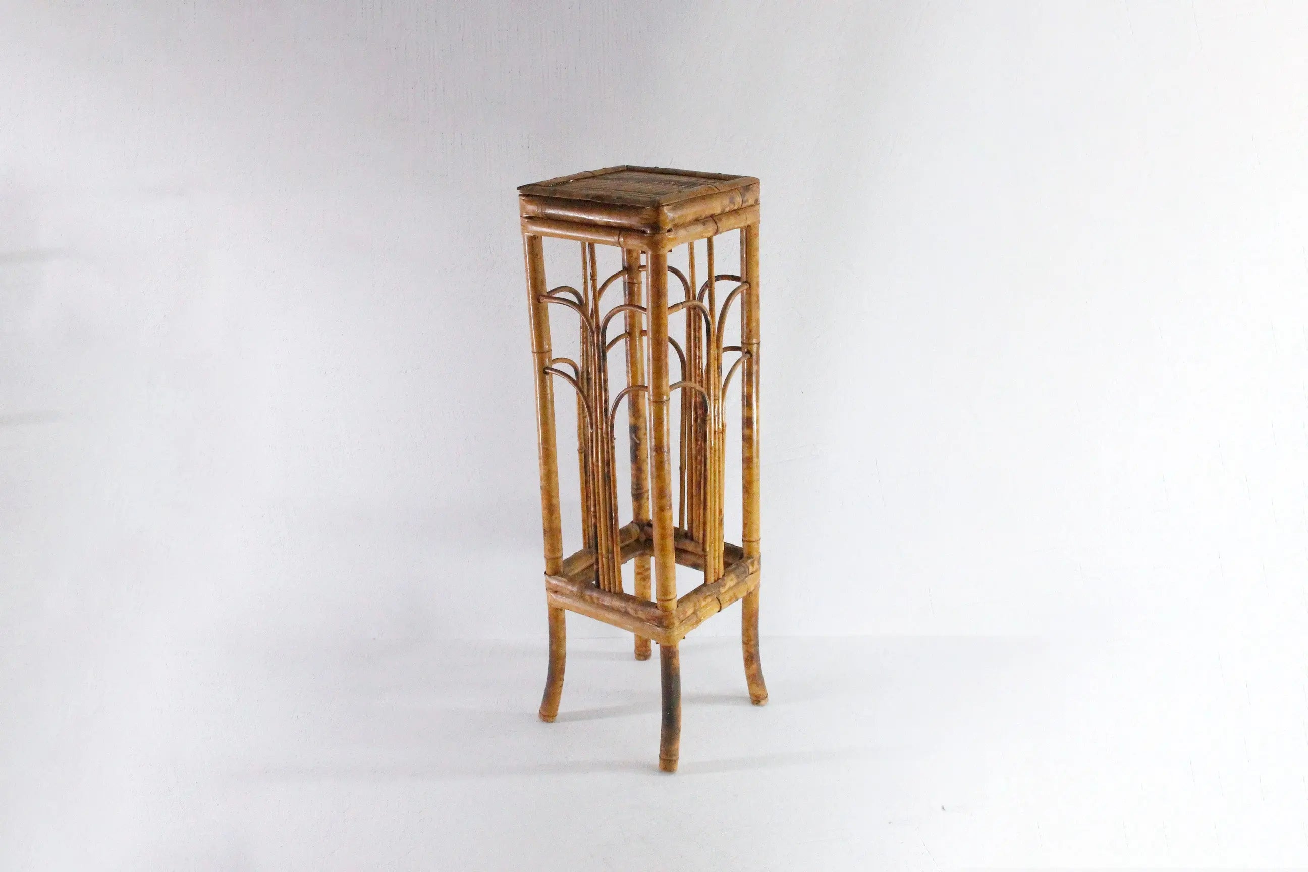 Vintage Bamboo Plant Stand | Tortoise Rattan Side Table