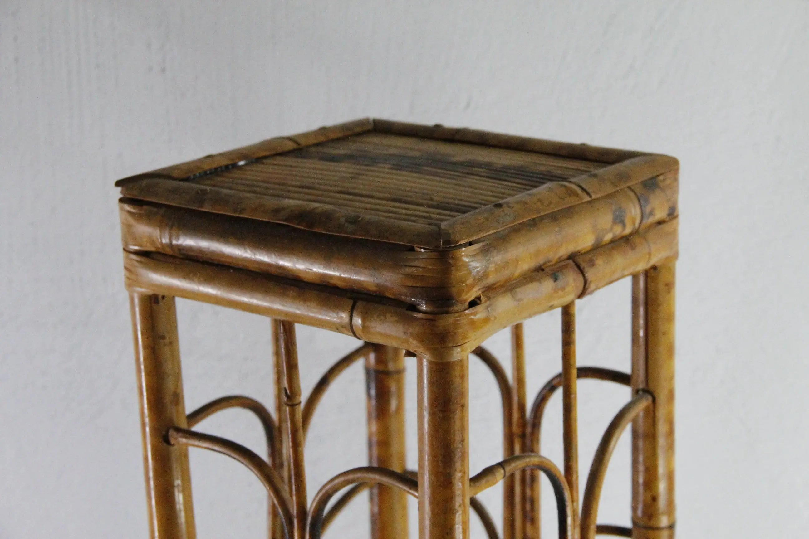 Vintage Bamboo Plant Stand | Tortoise Rattan Side Table
