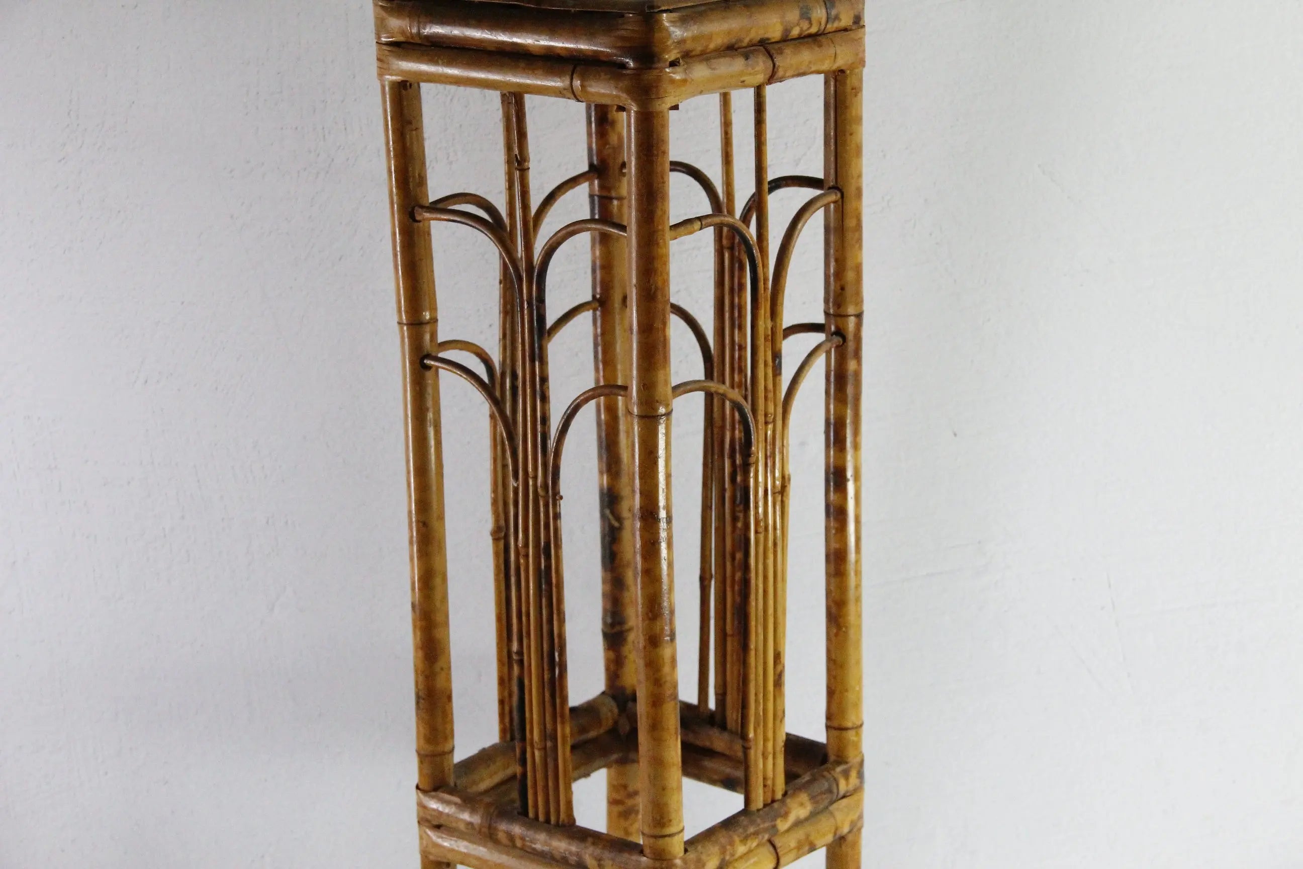 Vintage Bamboo Plant Stand | Tortoise Rattan Side Table