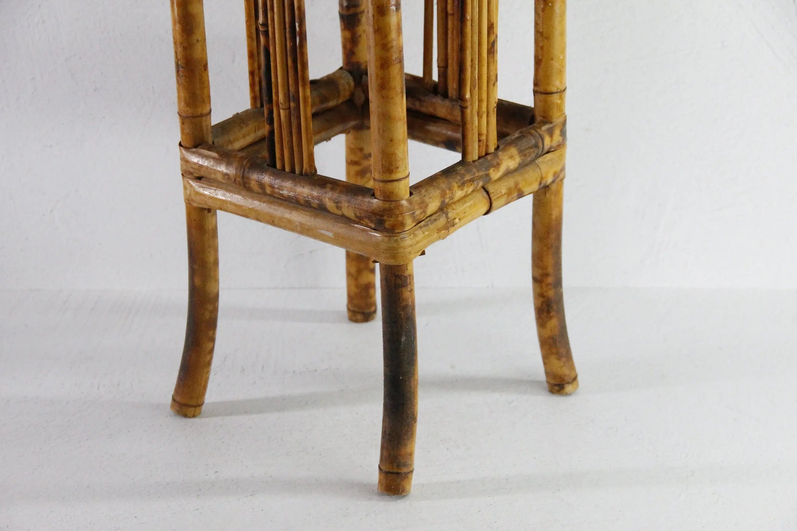 Vintage Bamboo Plant Stand | Tortoise Rattan Side Table
