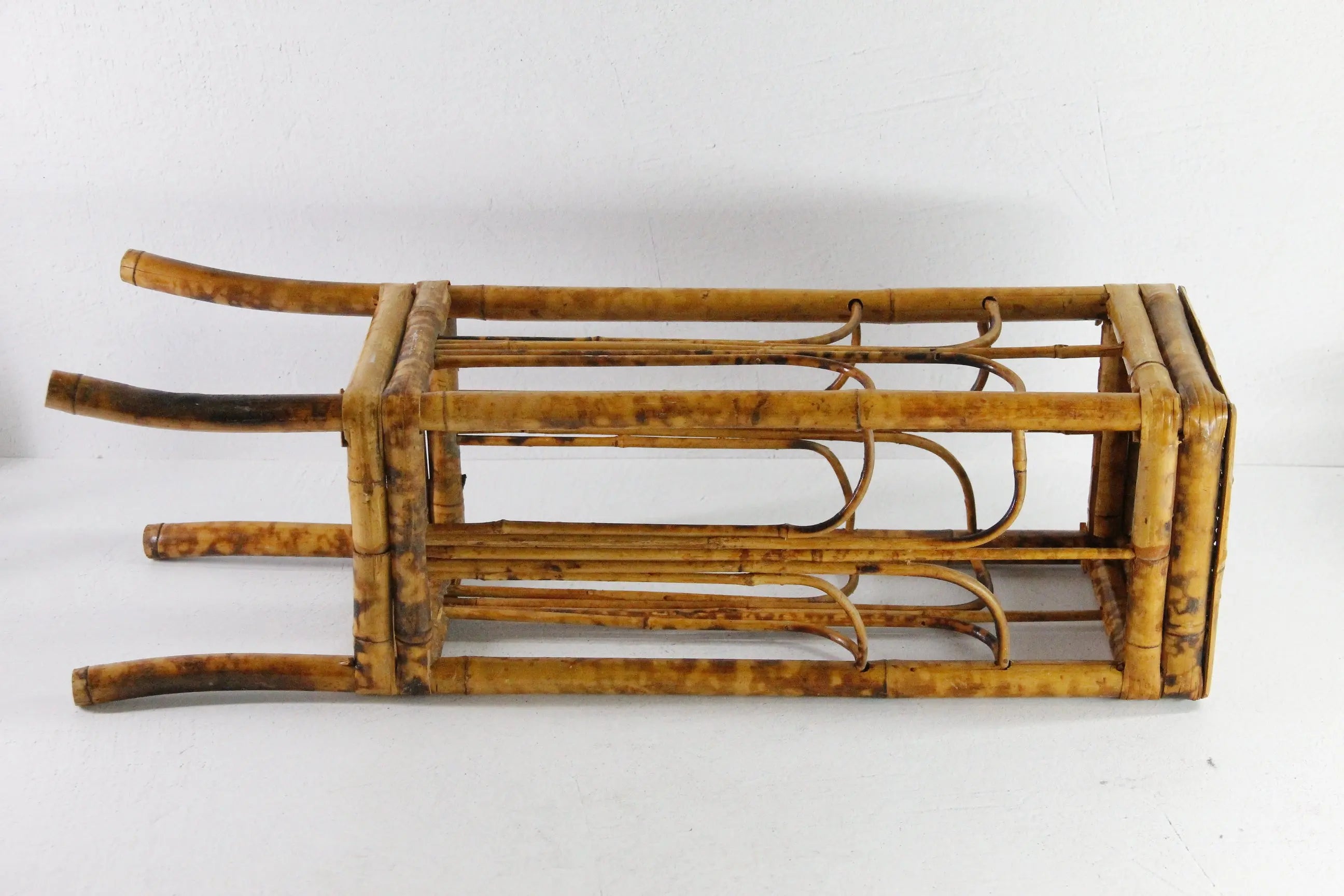 Vintage Bamboo Plant Stand | Tortoise Rattan Side Table