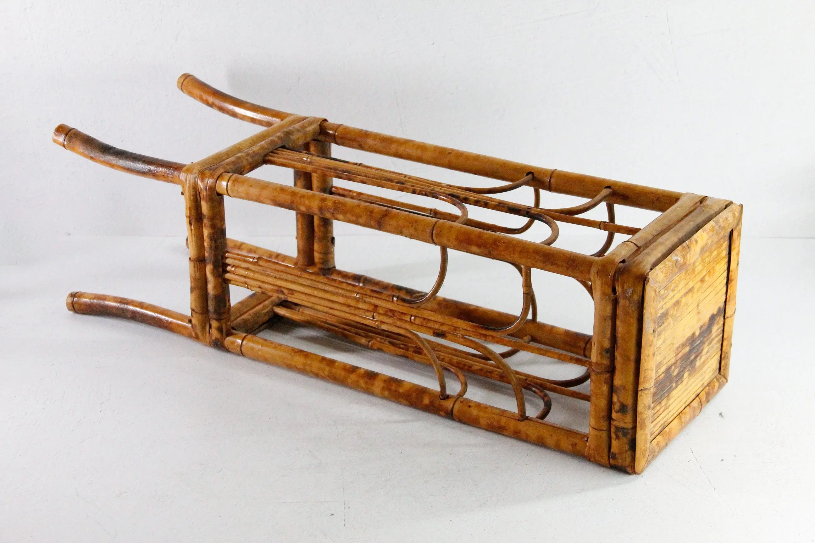 Vintage Bamboo Plant Stand | Tortoise Rattan Side Table