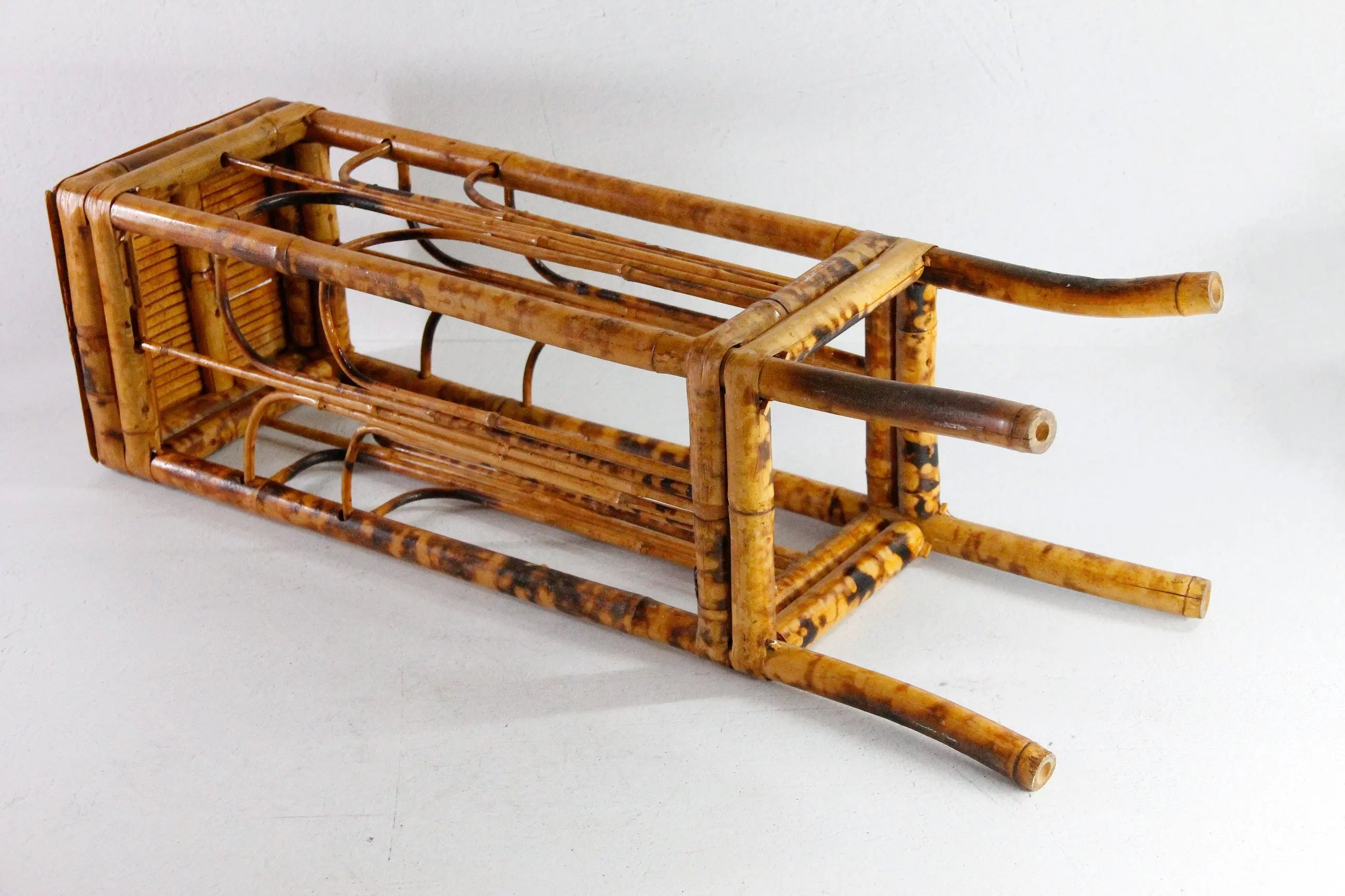 Vintage Bamboo Plant Stand | Tortoise Rattan Side Table