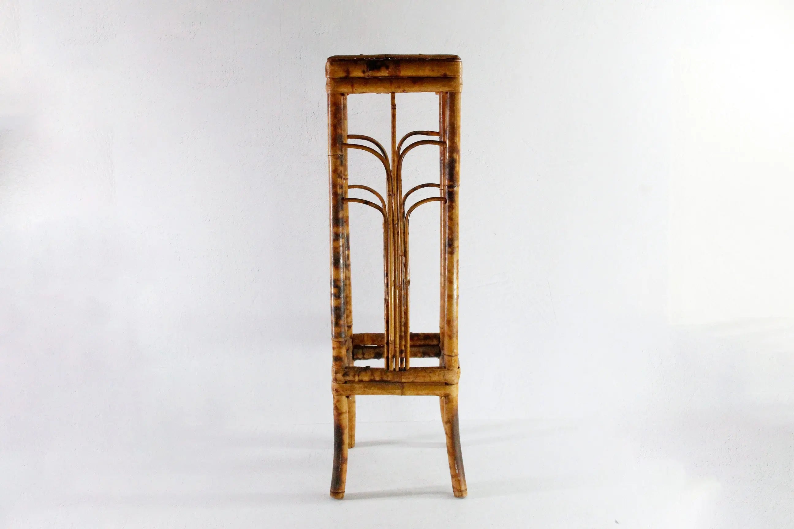 Vintage Bamboo Plant Stand | Tortoise Rattan Side Table