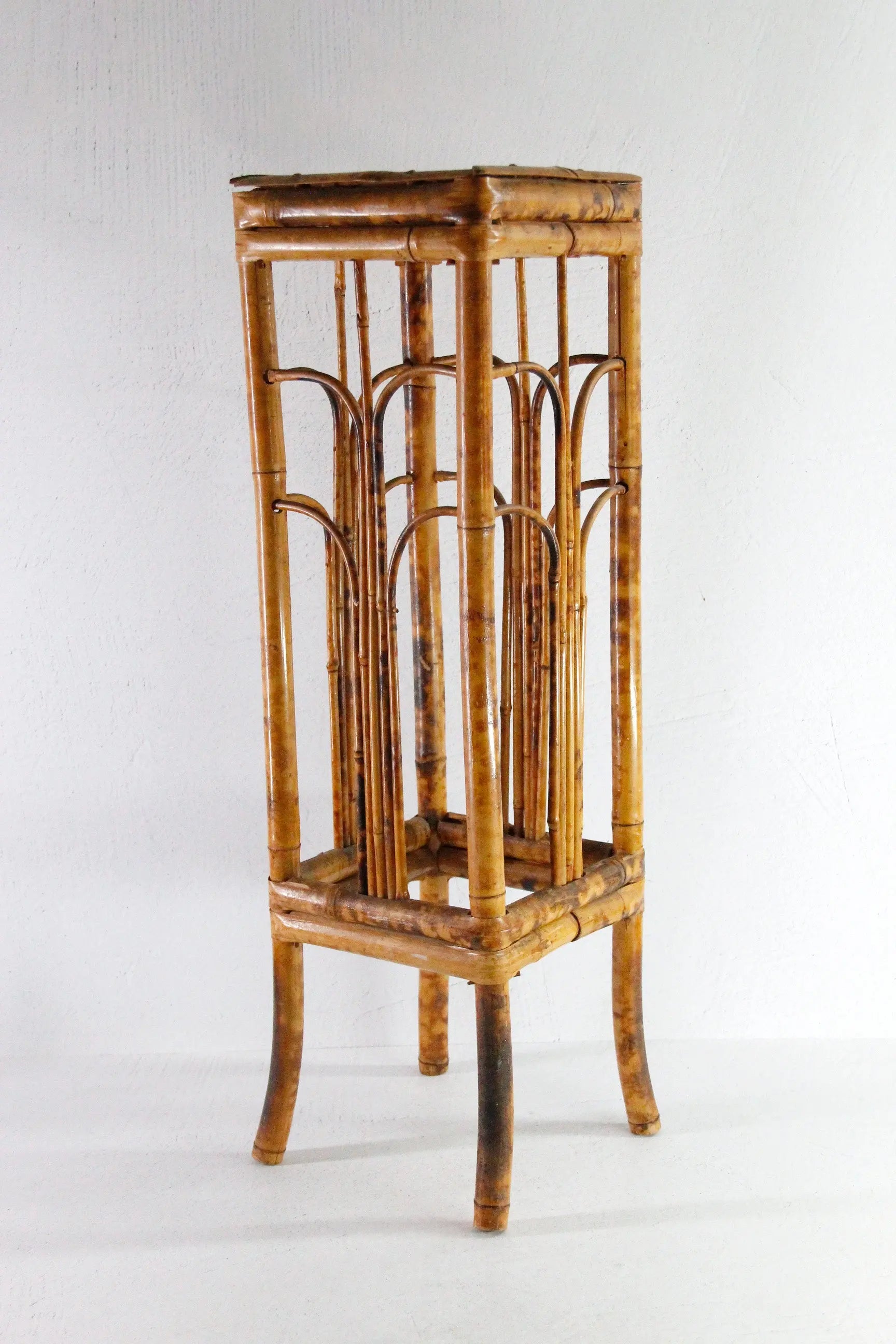 Vintage Bamboo Plant Stand | Tortoise Rattan Side Table