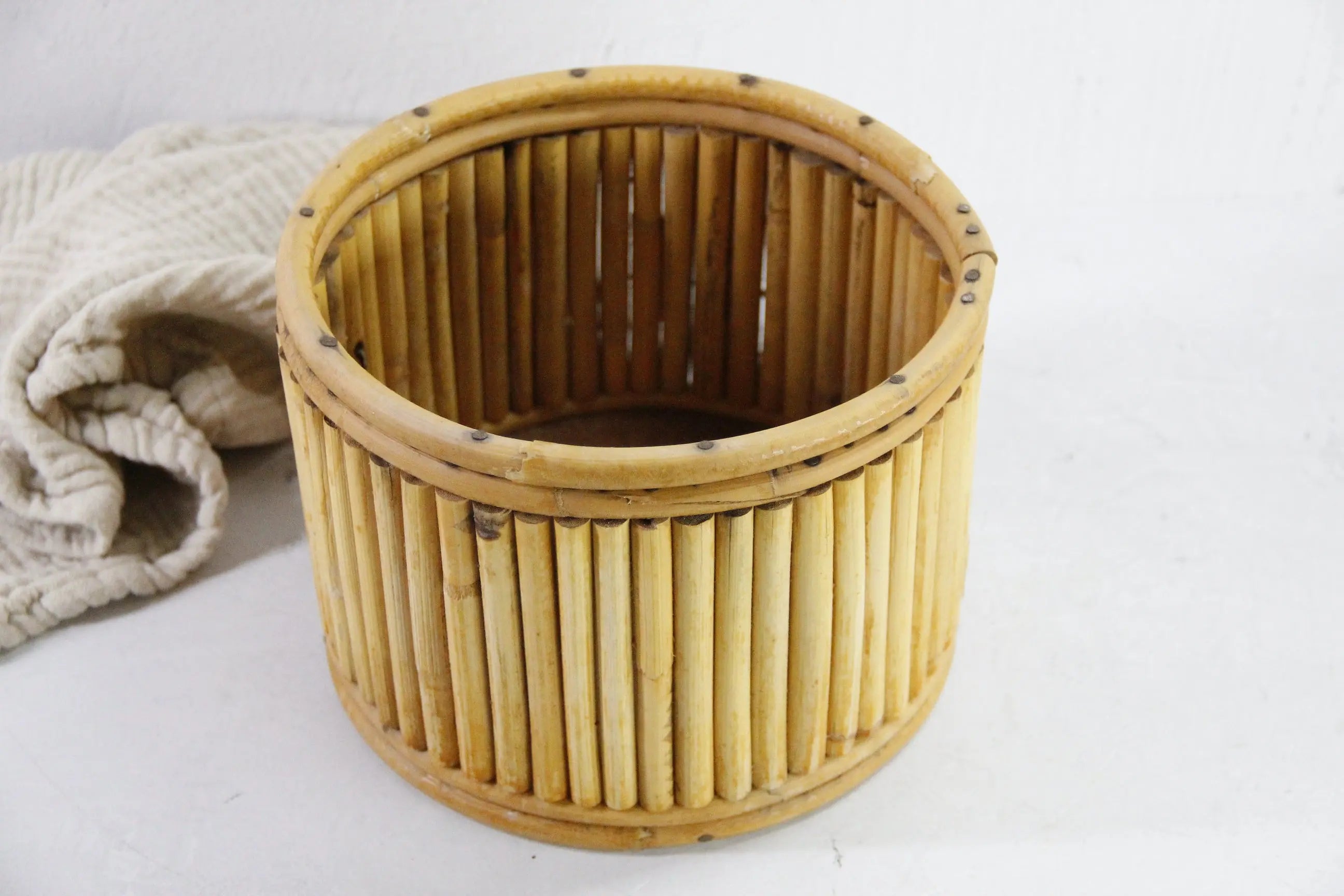 Vintage Bamboo Planter | Midcentury Pencil Reed 8"  Debra Hall Lifestyle