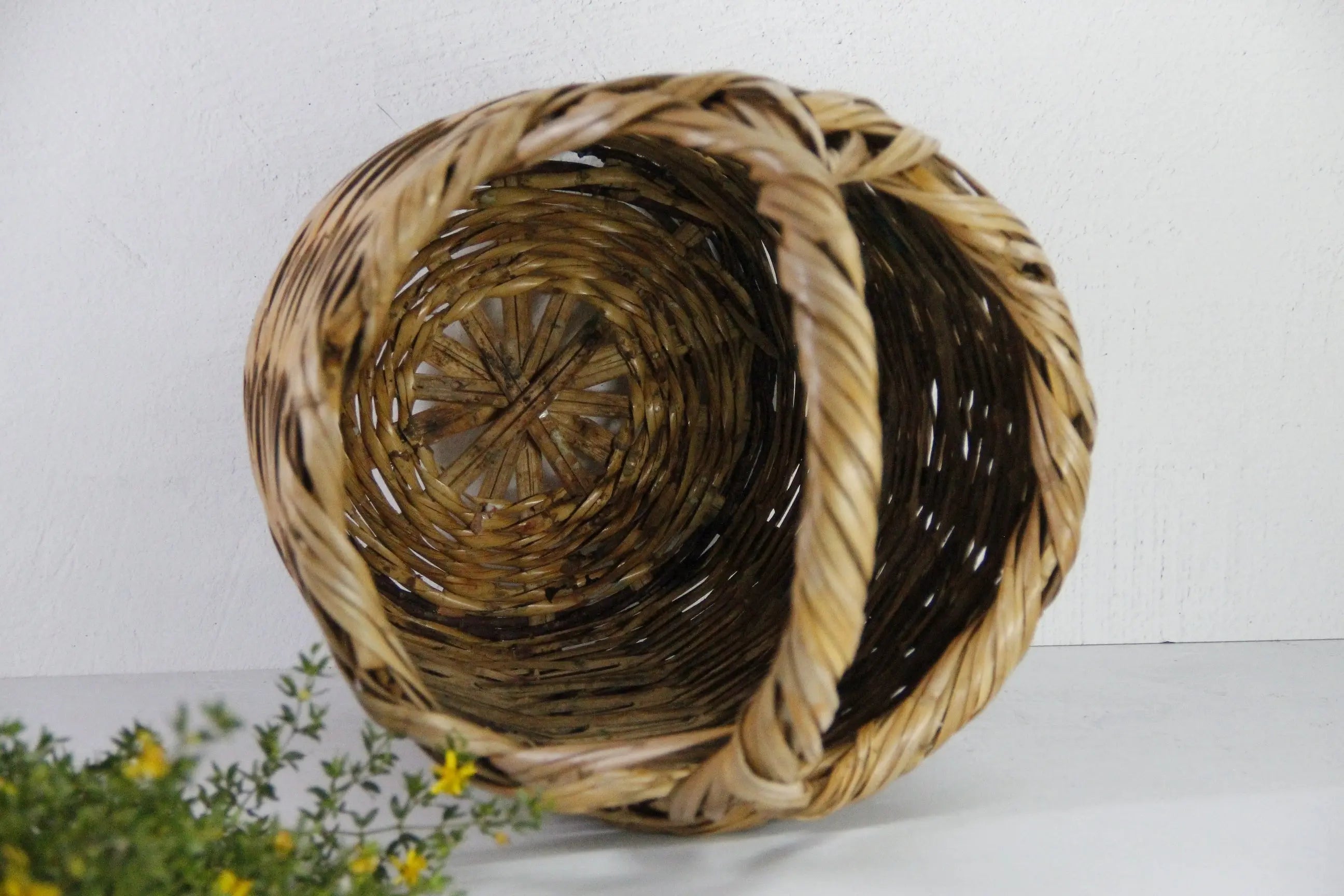 Vintage Basket with Handle | 1970s Large Split Bamboo Cane  Debra Hall Lifestyle