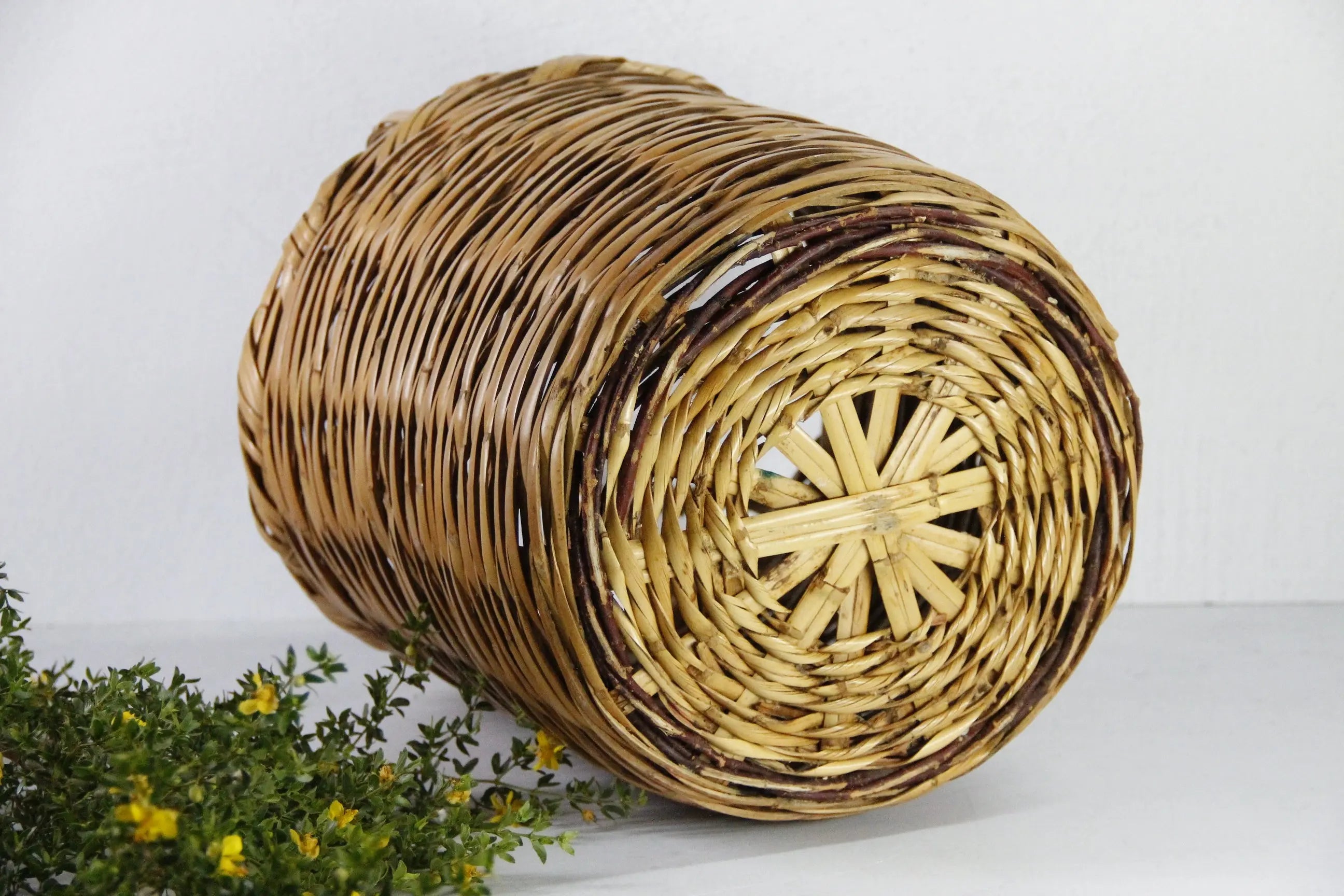 Vintage Basket with Handle | 1970s Large Split Bamboo Cane  Debra Hall Lifestyle