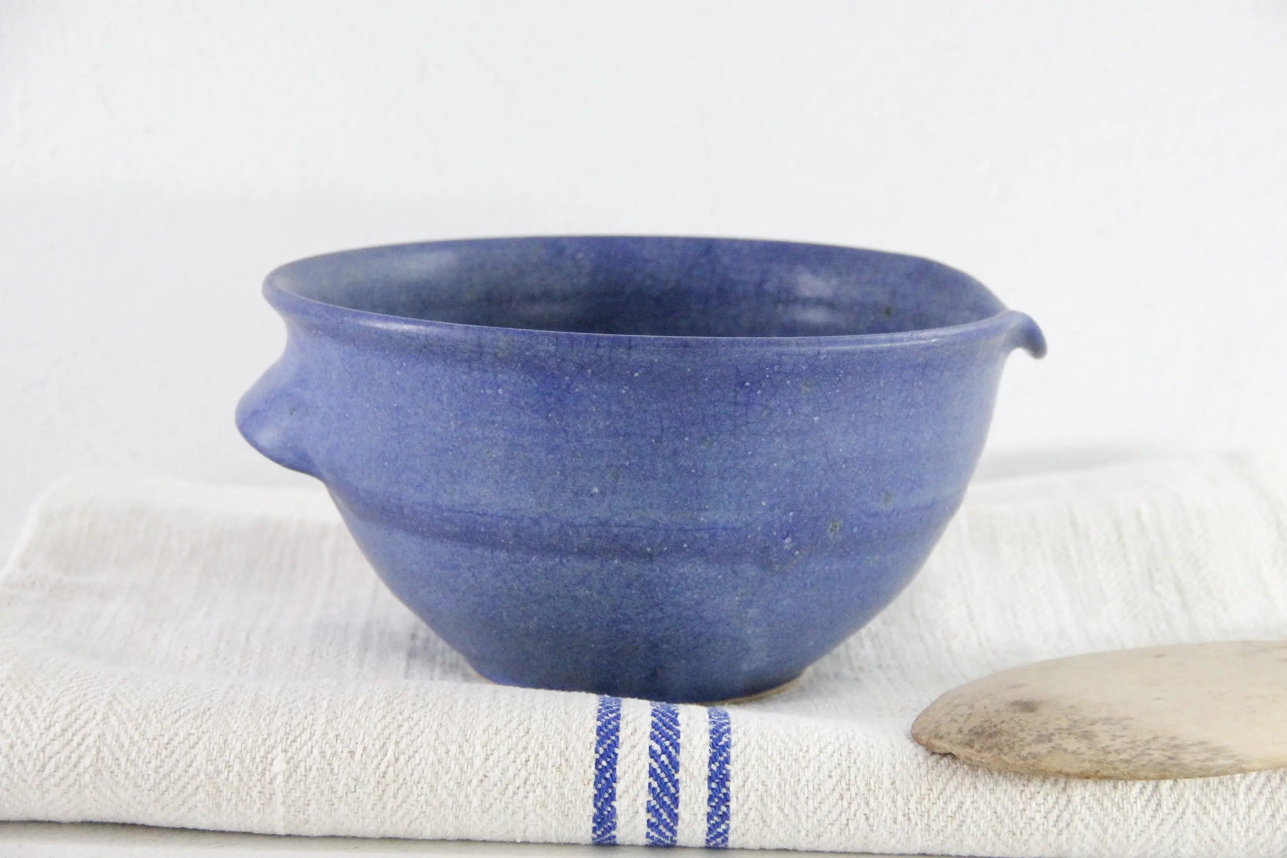 Vintage Batter Bowl Handmade Indigo Blue Pottery
