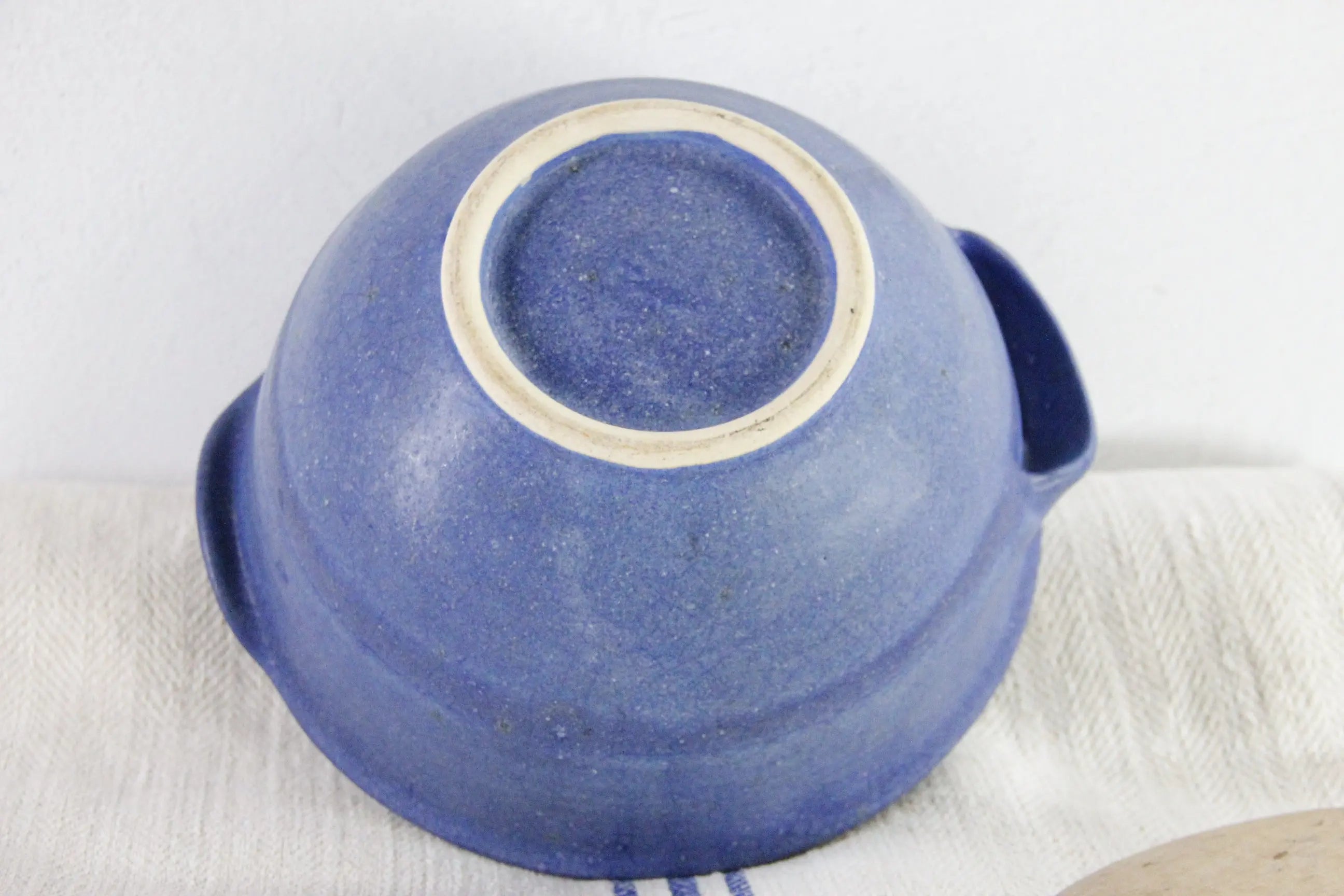 Vintage Batter Bowl Handmade Indigo Blue Pottery