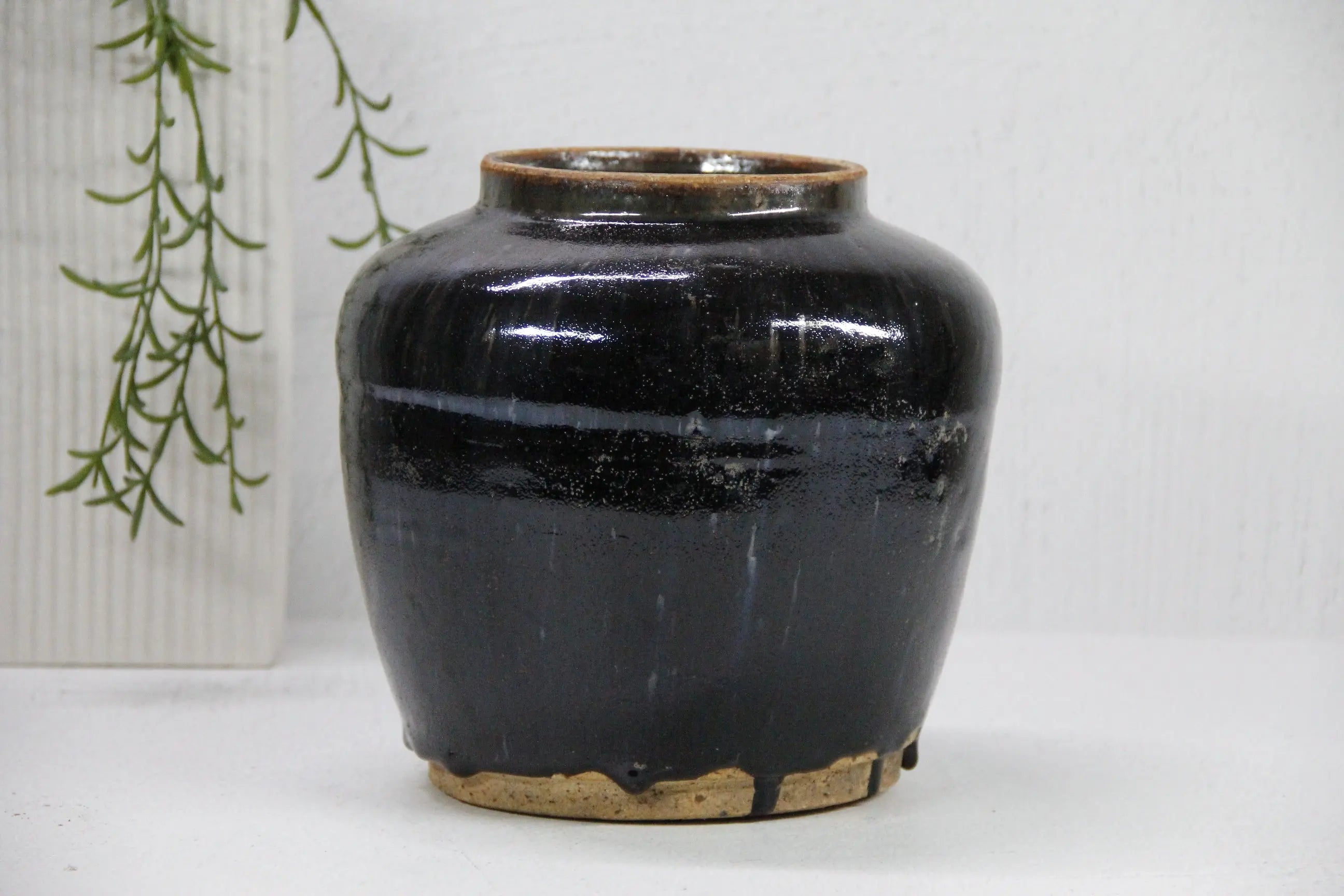 Vintage Black Pottery | Glazed Oil Pot  Debra Hall Lifestyle
