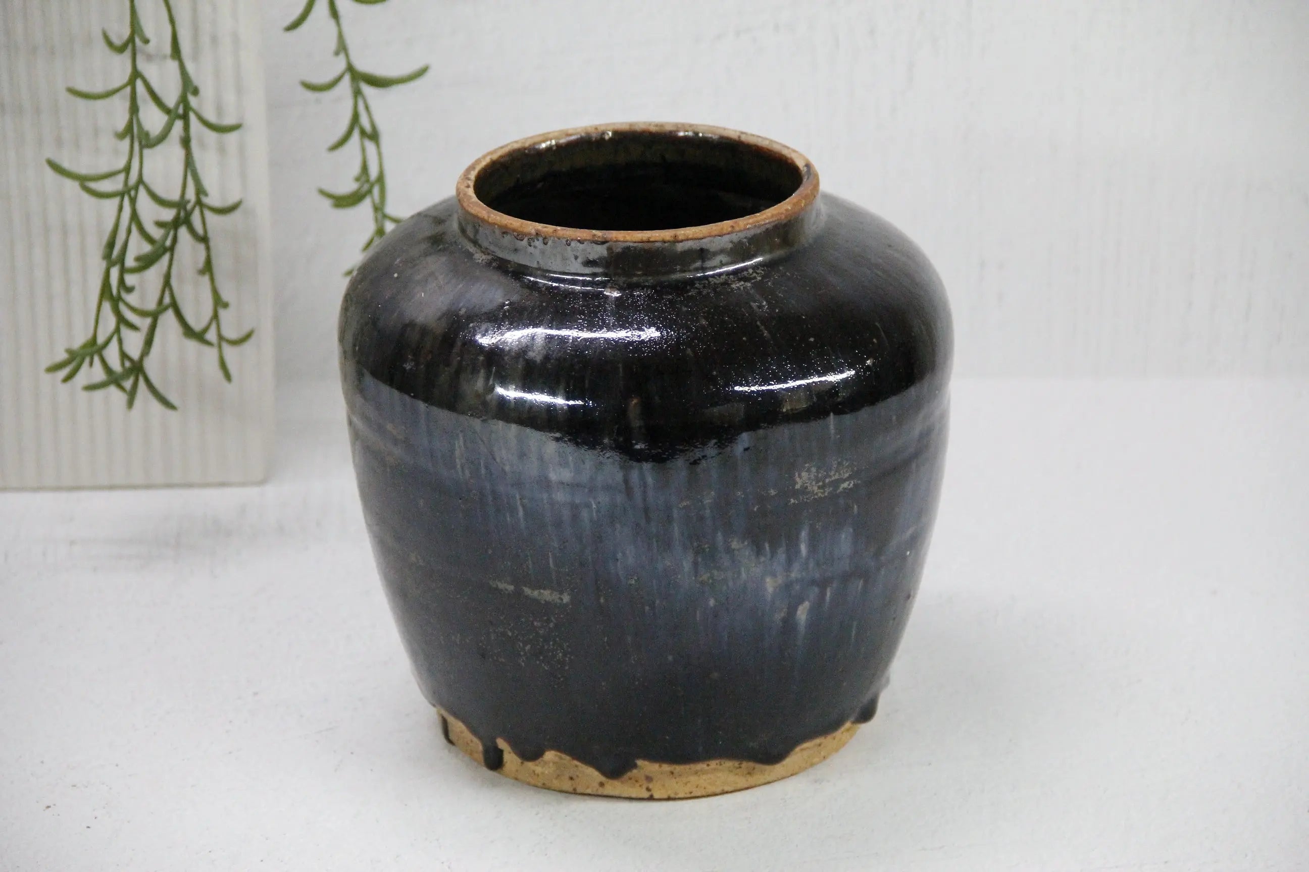 Vintage Black Pottery | Glazed Oil Pot  Debra Hall Lifestyle