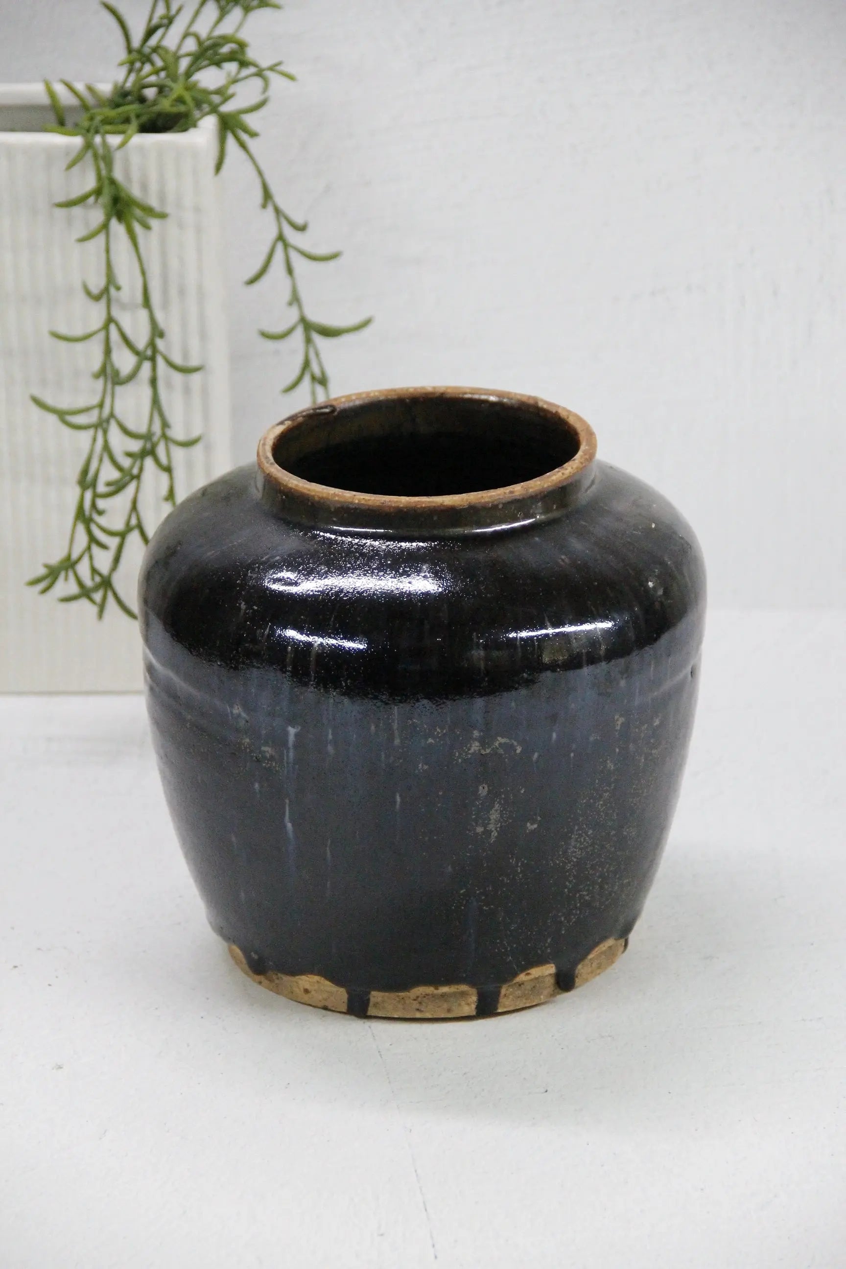 Vintage Black Pottery | Glazed Oil Pot  Debra Hall Lifestyle