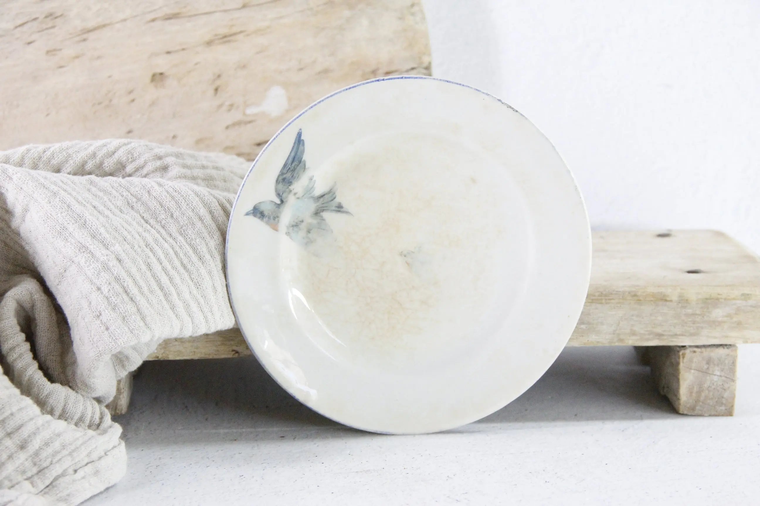 Vintage Bluebird Ironstone Plate | Crazed Pale Blue