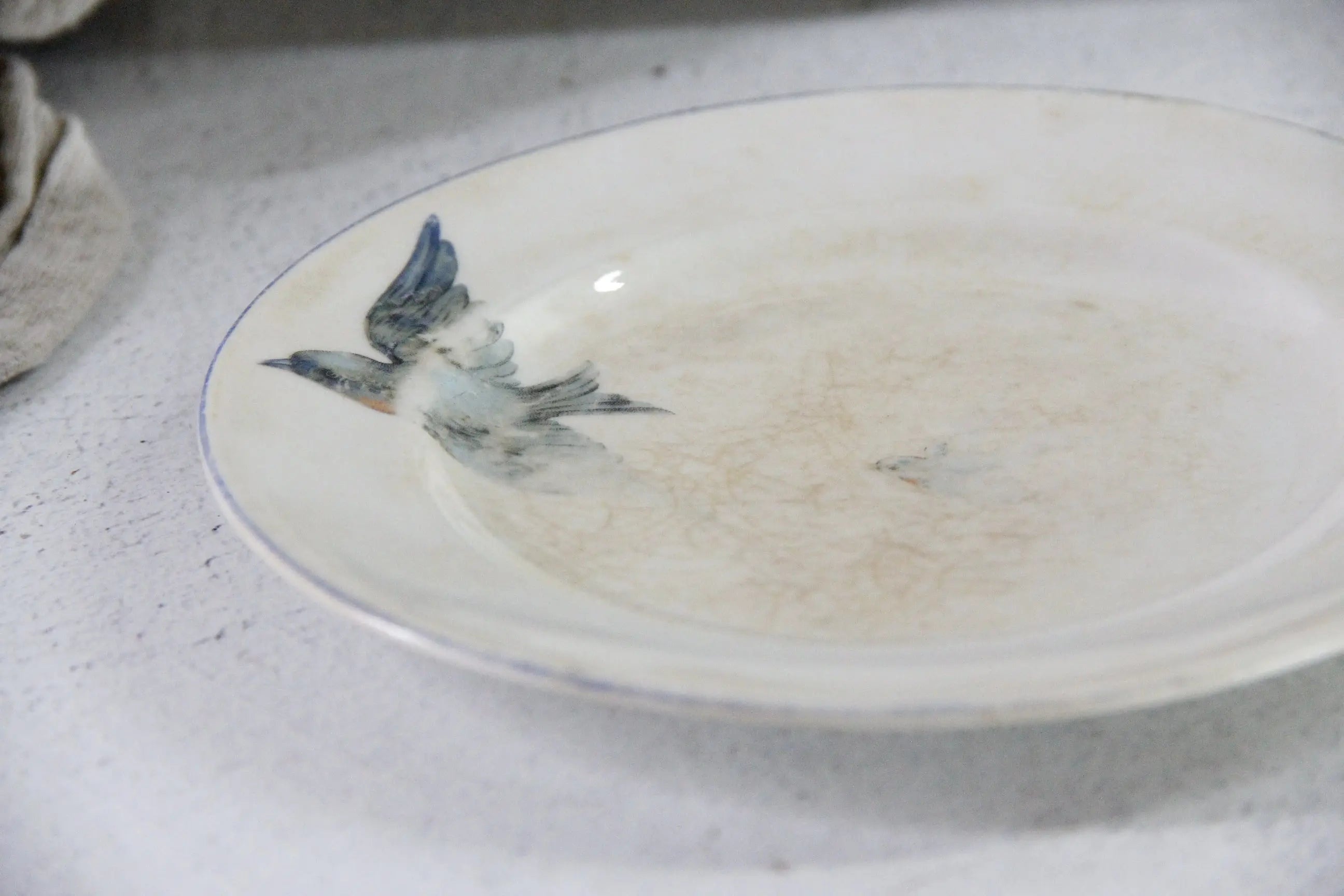 Vintage Bluebird Ironstone Plate | Crazed Pale Blue