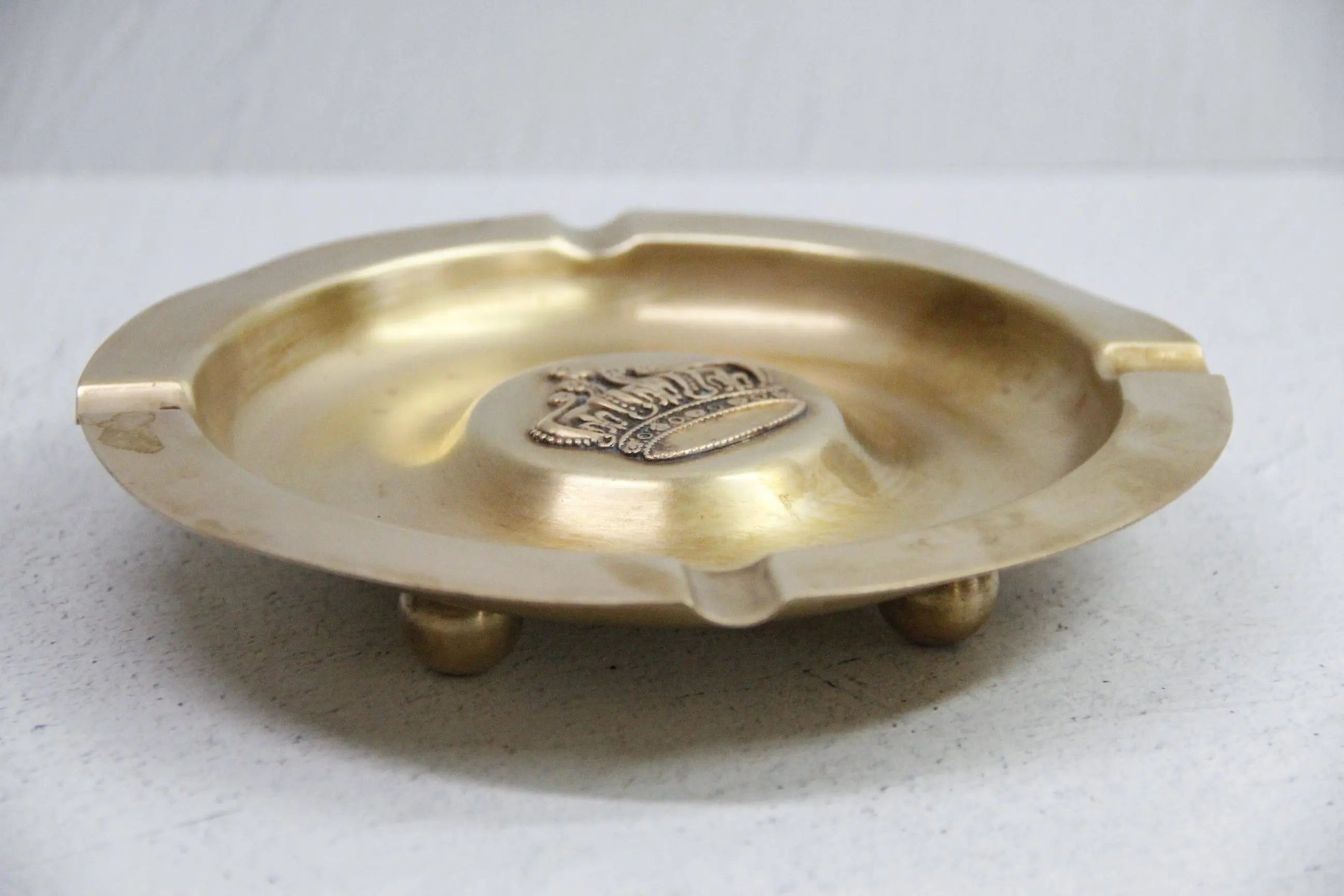 Vintage Brass Ashtray | Footed W/Center Royal Crown  Debra Hall Lifestyle