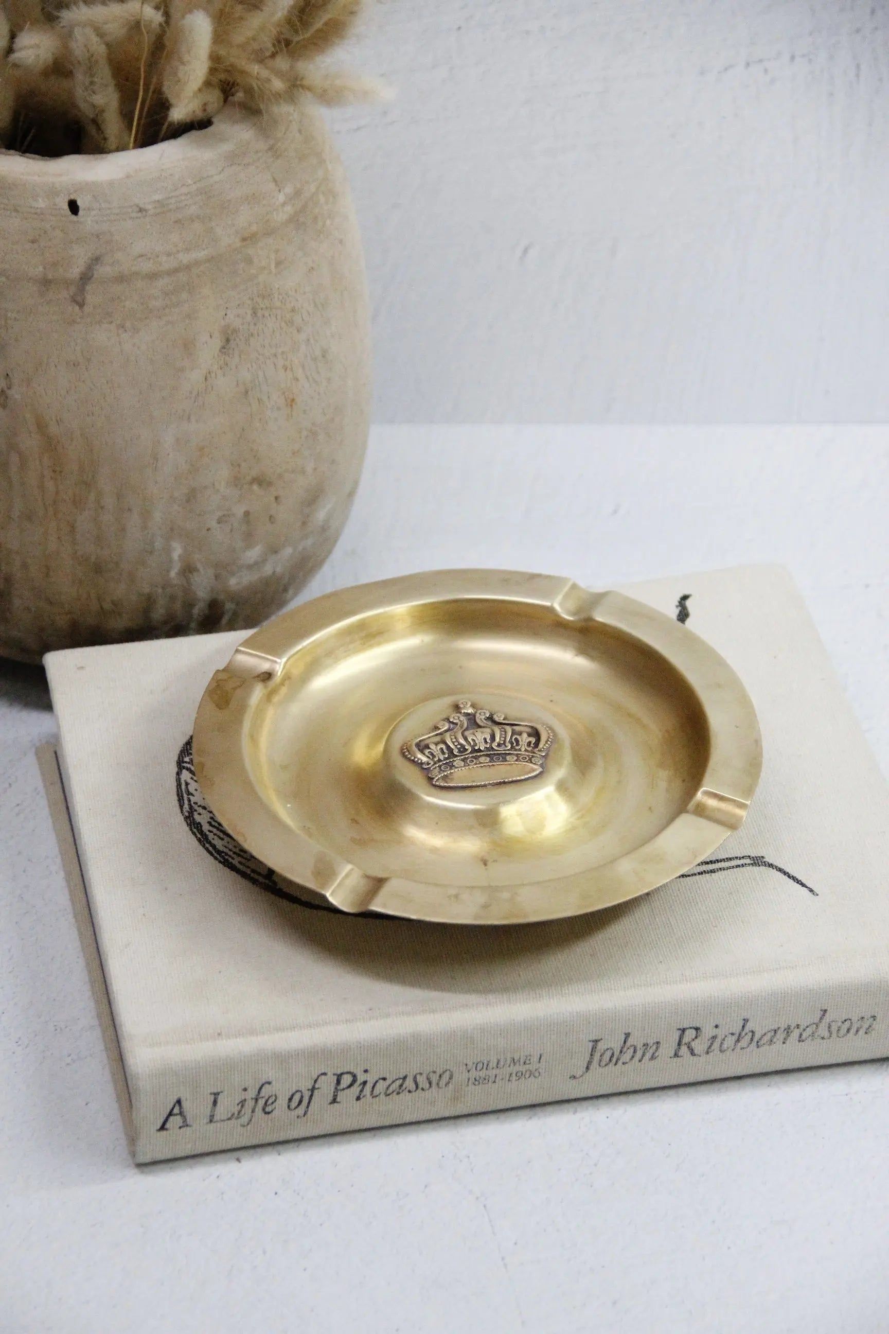 Vintage Brass Ashtray | Footed W/Center Royal Crown  Debra Hall Lifestyle