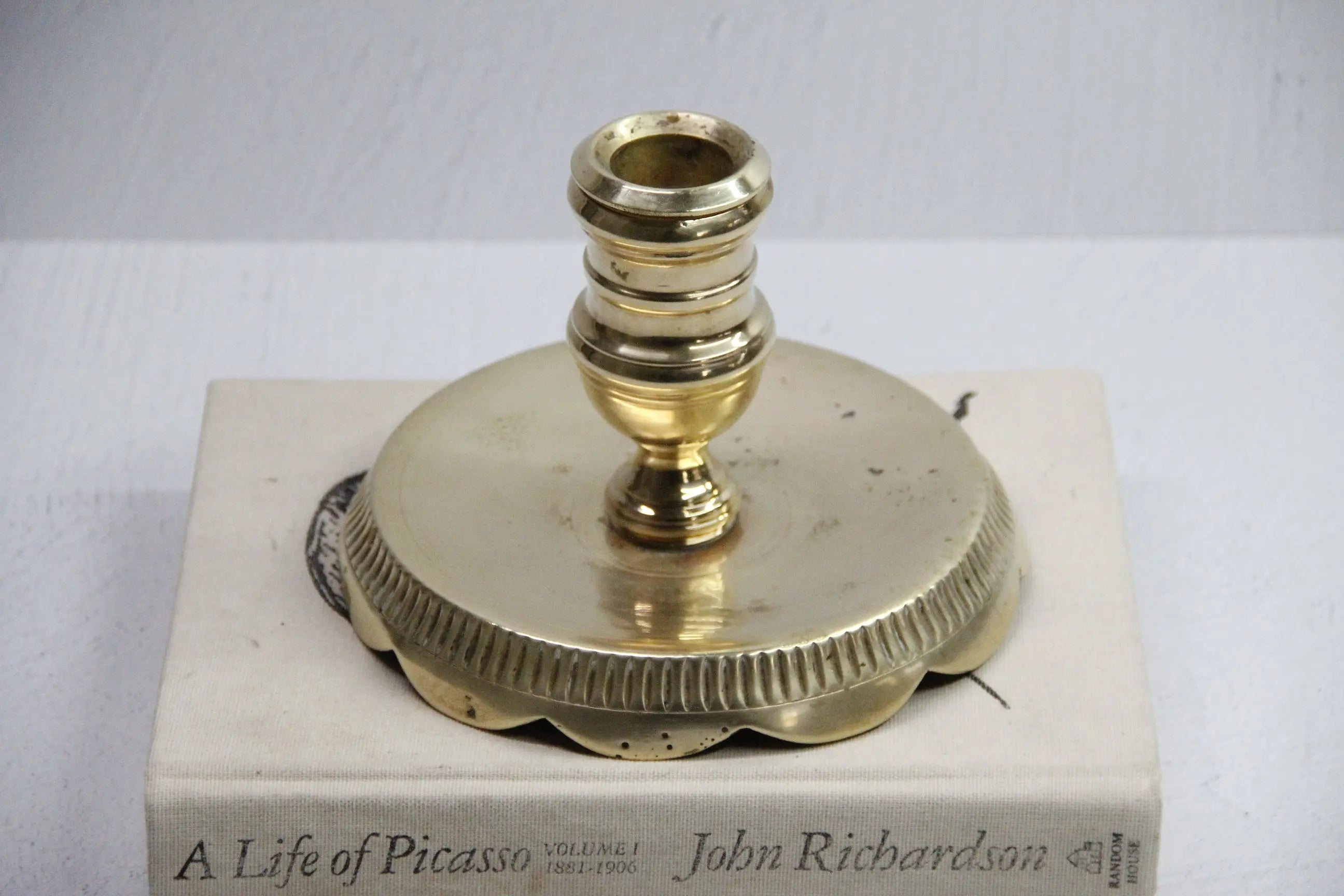Vintage Brass Candle Holder-Large Heavy Unlacquered Brass  Debra Hall Lifestyle