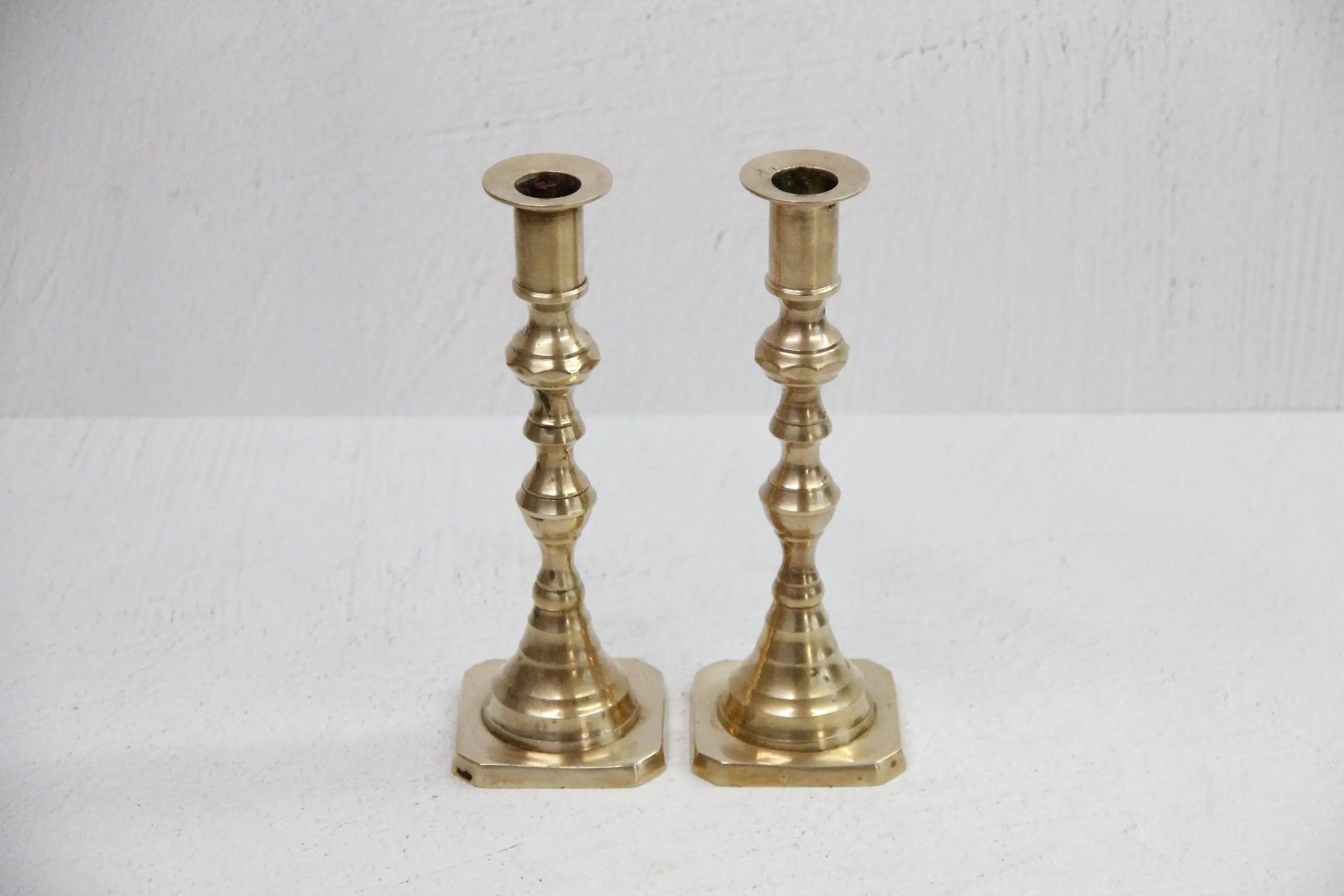 Vintage Brass Candle Holders Pair, Taper Candlestick 8.25"  Debra Hall Lifestyle